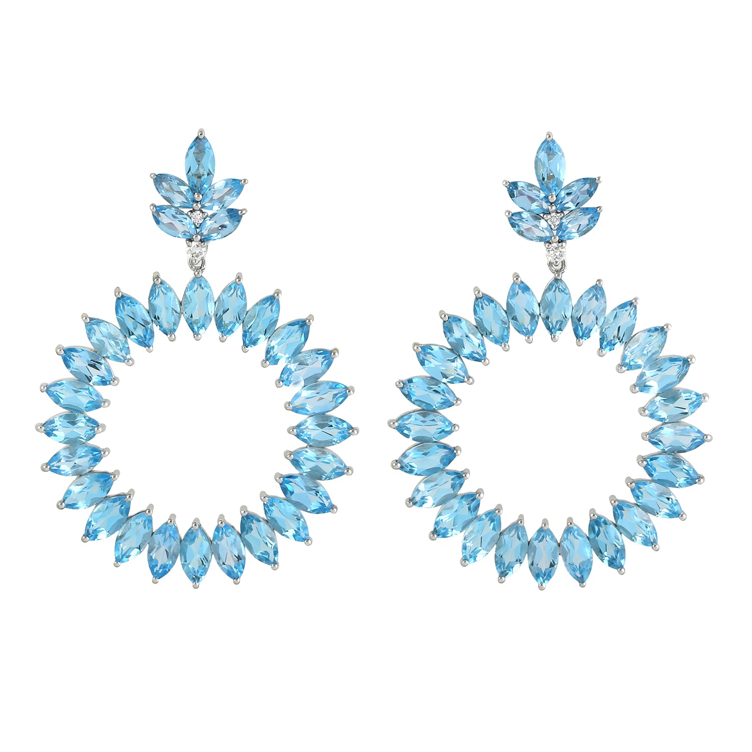 18k White Gold Marquise Blue Topaz Front Hoop Earrings for Women - Perfect for Weddings, Parties & Special Occasions