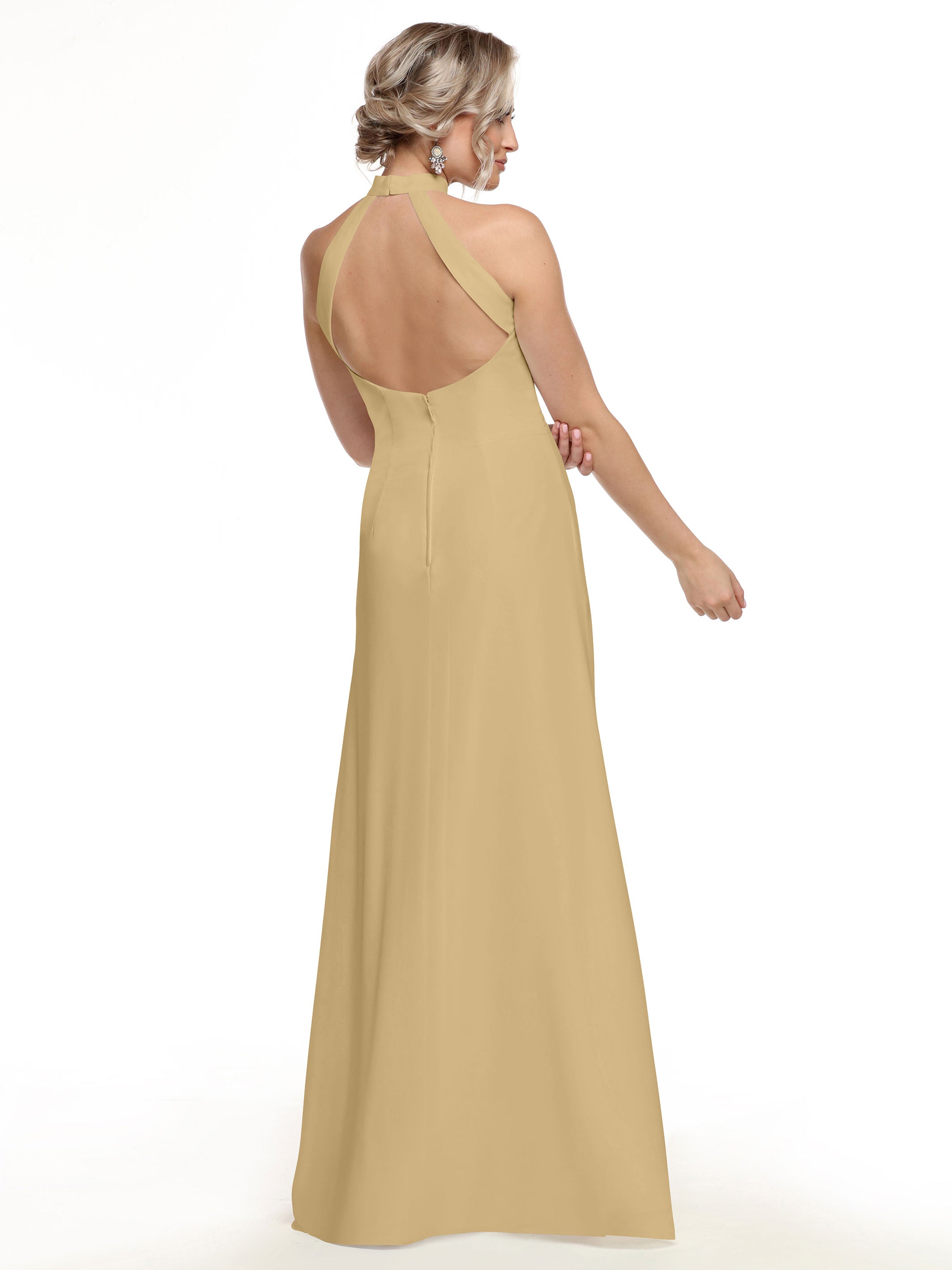 Elegant 80138 Chiffon A-Line Bridesmaid Dress with Keyhole Halter Neckline - Perfect for Weddings, Formal Events & Special Occasions