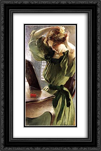John White Alexander Museum Art Print - 16x24 Black Ornate Framed Double Matted Portrait of Young Woman Arranging Hair | Wall Decor for Living Room, Bedroom & Office