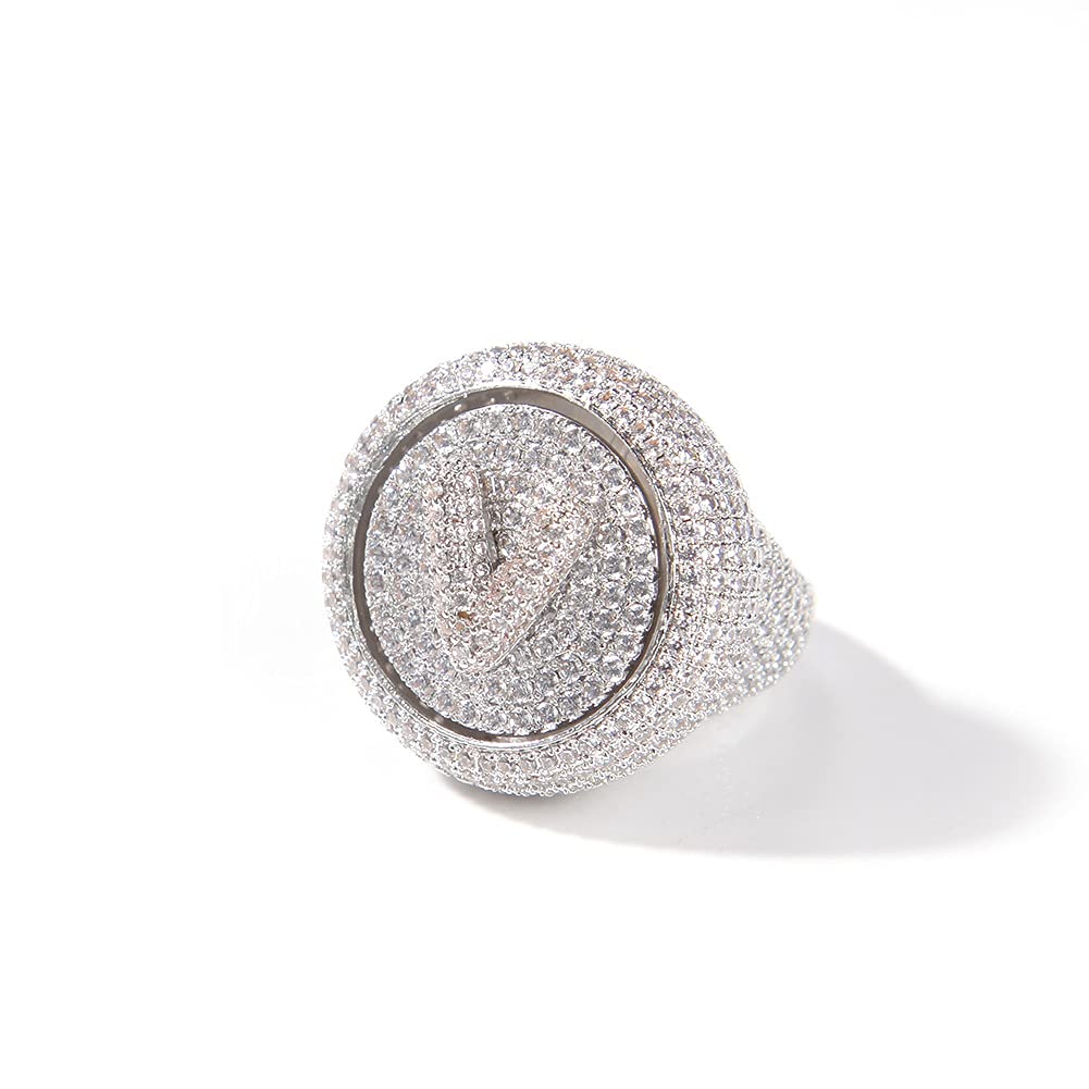 Custom Rotating Initial Letter Ring for Men - Iced Out Hip Hop Jewelry with Cubic Zirconia & Silver Plating | Perfect for Gifts, Parties, and Everyday Luxury Wear