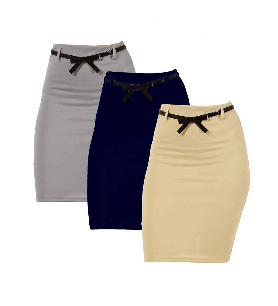 Dinamit Jeans 3 Pack High Waist Slim Pencil Skirts for Women - Stretchy Denim Skinny Mini Skirts for Office, Party & Casual Wear