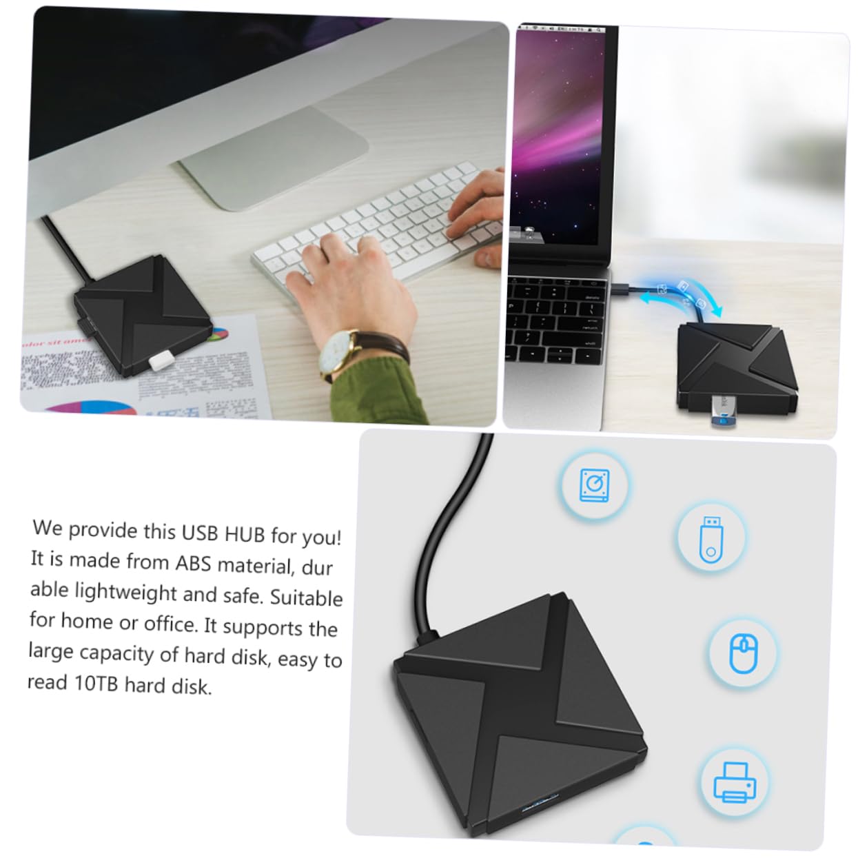 OSALADI USB 3.0 Hub Splitter with 4 Ports - High Speed USB Hub Adapter for Laptop, PC, Mac - Portable USB Extension Connector for Charging, Data Transfer, Flash Drives - Perfect for Home Office & Travel Use