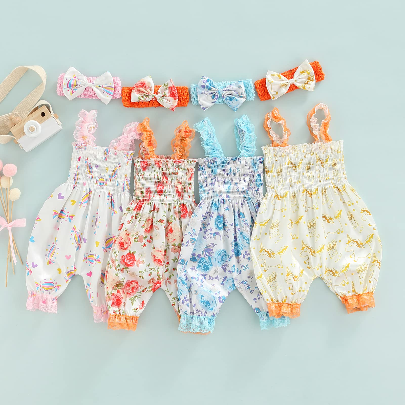 **Newborn Baby Girl Summer Romper Outfit - Floral Lace Trim Jumpsuit for Infant 0-3 Months | Perfect for Photoshoots, Parties & Outdoor Play**