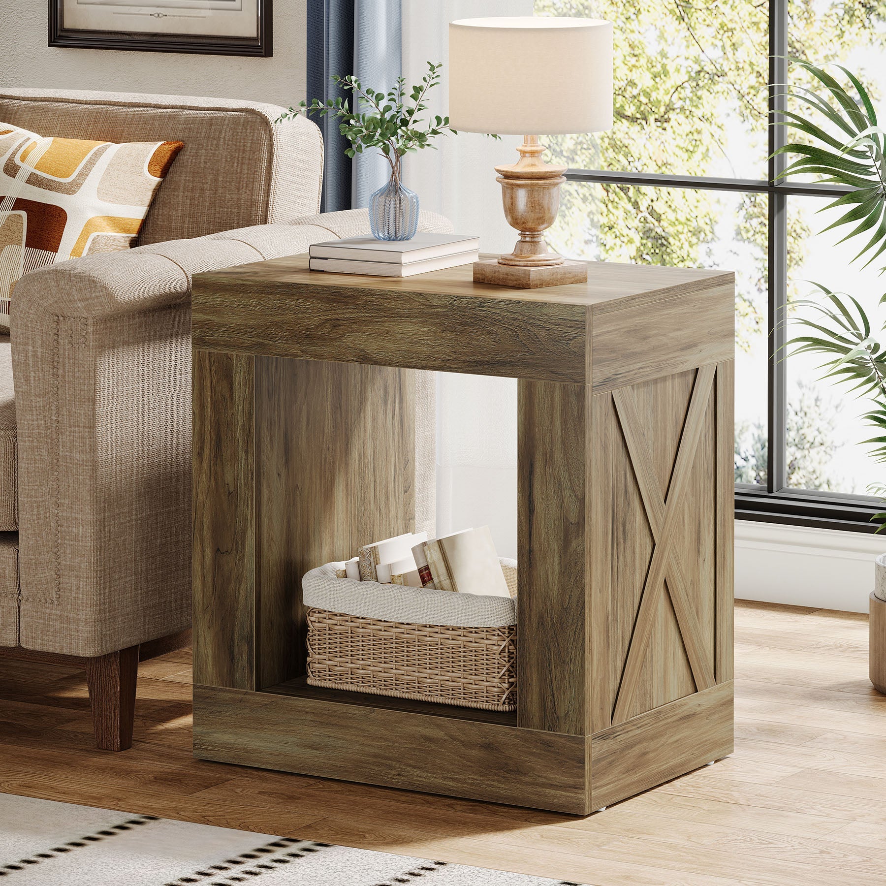 Modern Wooden End Table with Storage - Small Sofa Side Table for Living Room, Bedroom & Office - Perfect for Holding Books, Lamps & Decor