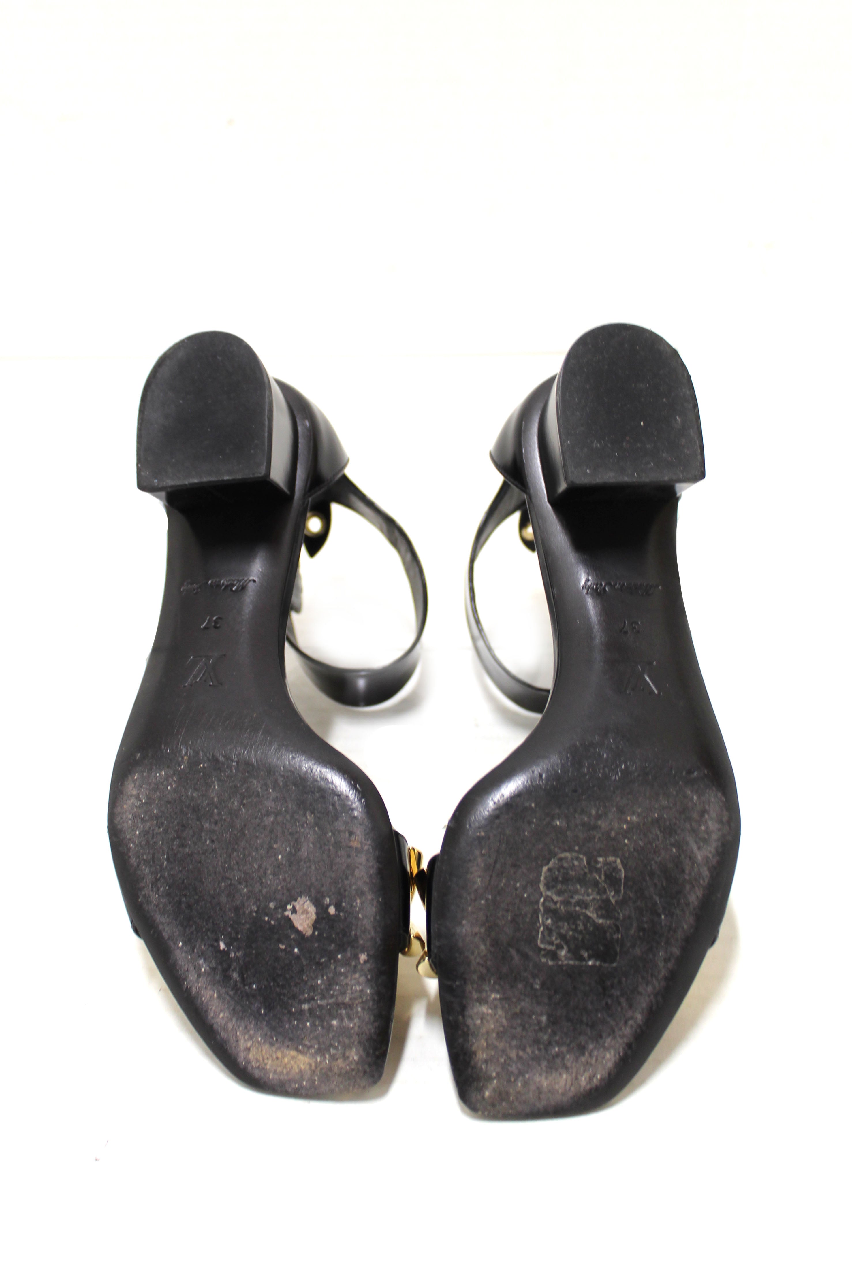 Authentic Louis Vuitton Black Calfskin Westbound Block Heel Sandals - 4cm Heel Height - Size 37 EU (US 7) - Luxury Women's Dress Shoes for Weddings, Parties & Evening Events