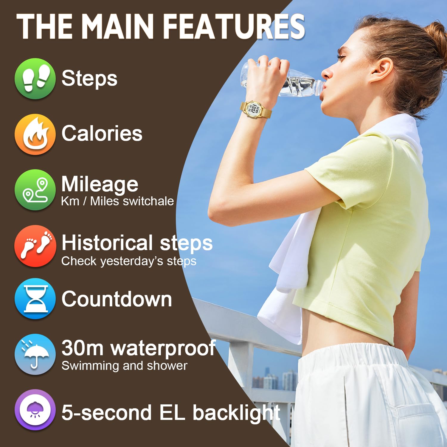 Women's Fitness Tracker Watch - Step Counter Pedometer with Stainless Steel Band | No App Needed | Tracks Steps, Calories, Distance | Features Alarm & Countdown Timer | Perfect for Walking, Running, Gym Workouts & Daily Activity Tracking (Model TU-2401)