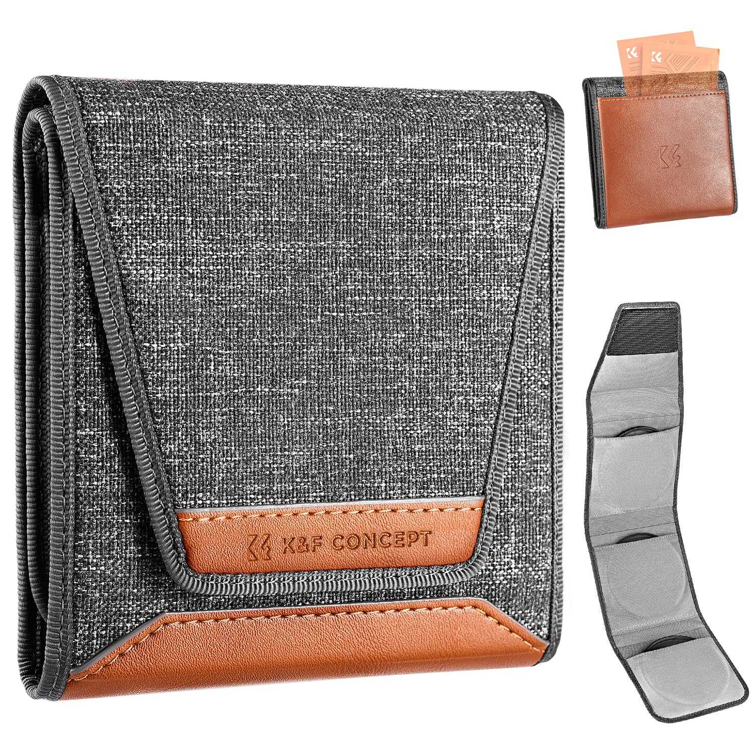 K&F Concept Professional Lens Filter Pouch - 3 Pocket Water-Resistant & Dustproof Filter Holder Case for DSLR Camera Filters Up to 82mm - Perfect for Outdoor Photography, Travel & Studio Use