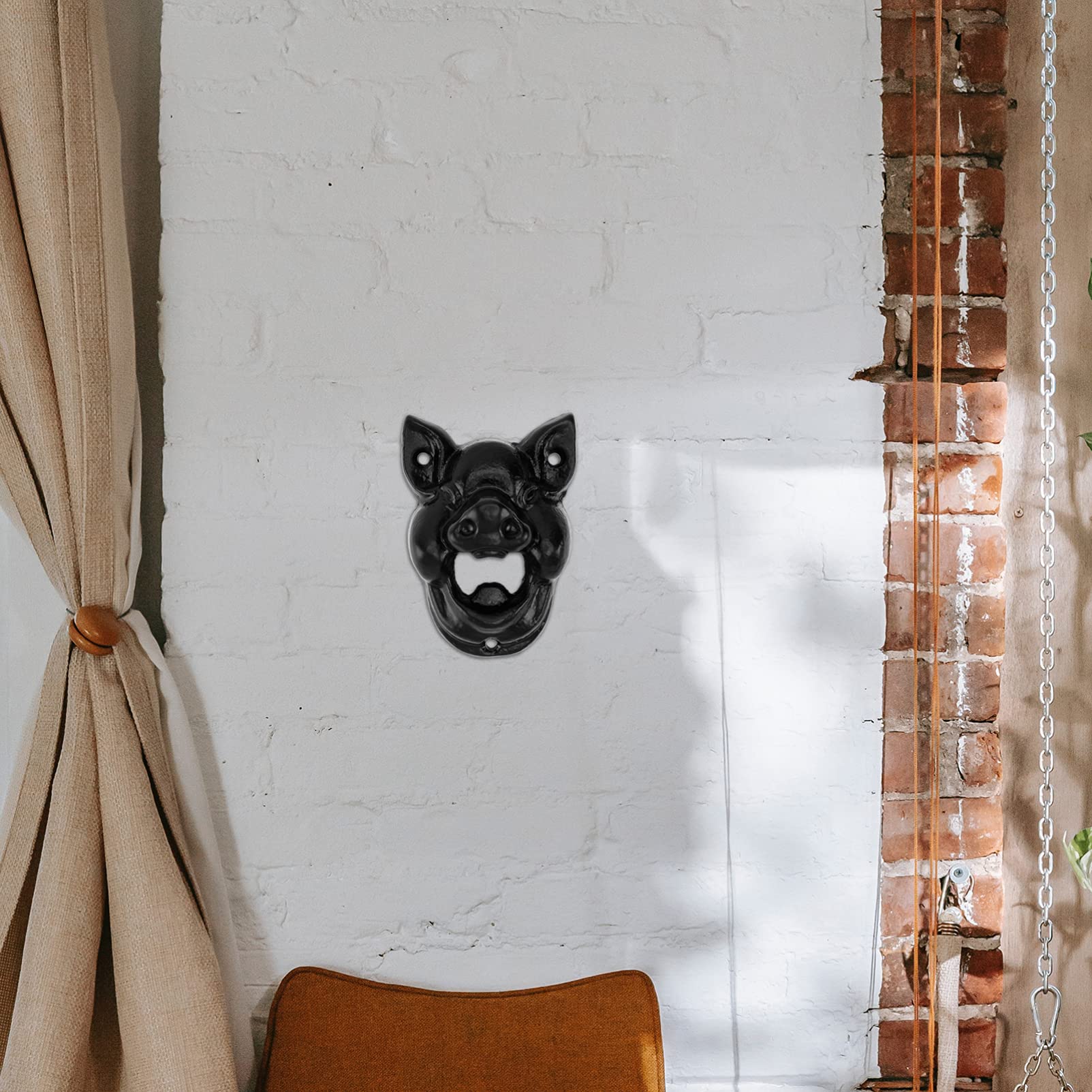 Vintage Cast Iron Pig Head Wall Mounted Bottle Opener - Animal Teeth Design Beer Cap Opener Tool for Bartenders - Perfect for Bars, KTV, Hotels, Housewarming Gifts & Home Kitchen Use (Black)
