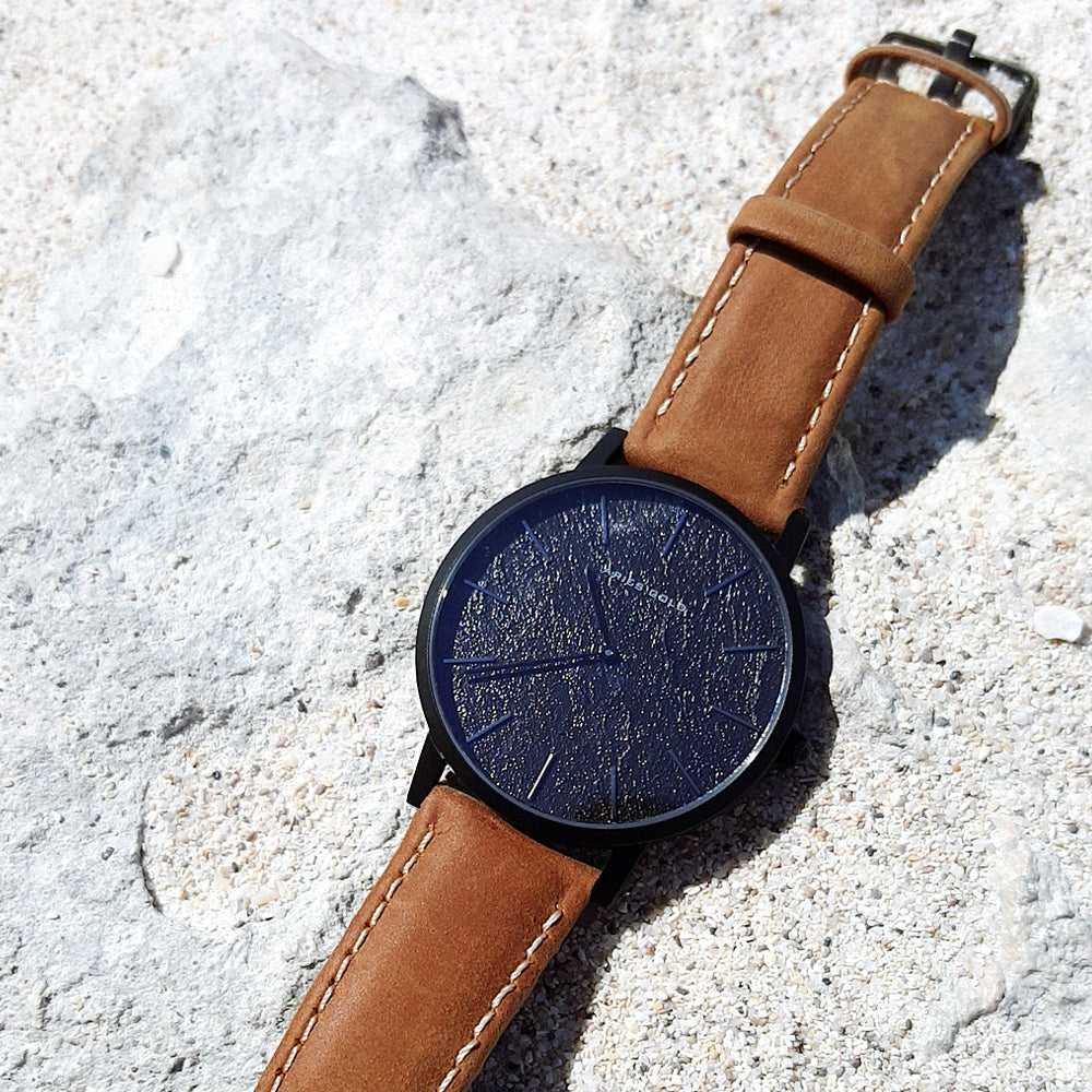 ARIES GOLD URBAN SANTOS Black Stainless Steel Women's Watch with Brown Leather Strap - Fashionable Timepiece for Casual Wear, Office & Special Occasions