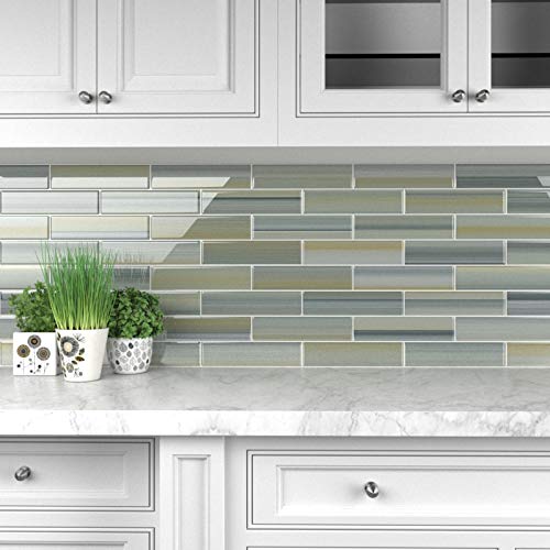 Bodesi Beach Hand Painted Glass Subway Tile 3x12 - Coastal Blue Ceramic Wall Tile for Kitchen Backsplash, Bathroom Shower, and Pool Designs
