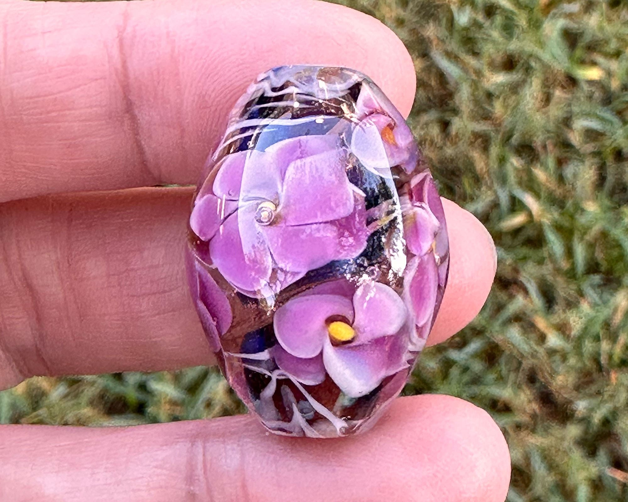 Handmade Pink Floral Shimmer Lampwork Glass Focal Bead for Jewelry Making - DIY Bracelet, Necklace & Craft Projects - Perfect for Beaders and Artisans