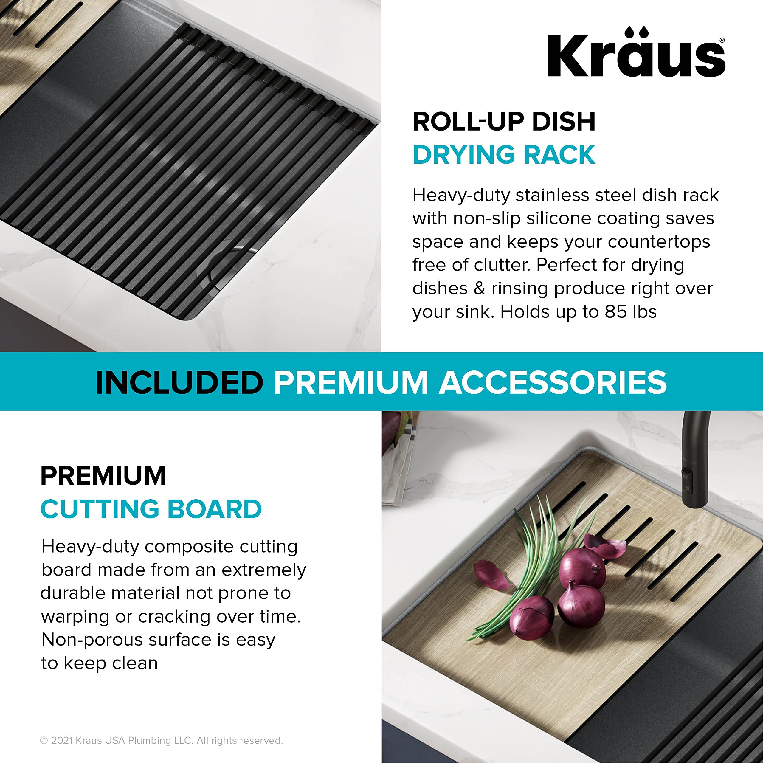 KRAUS Bellucci 30-Inch Undermount Workstation Granite Composite Kitchen Sink in Metallic Gray with Accessories (Model KGUW2-30MGR) - Perfect for Modern Kitchens, Food Prep, and Dishwashing