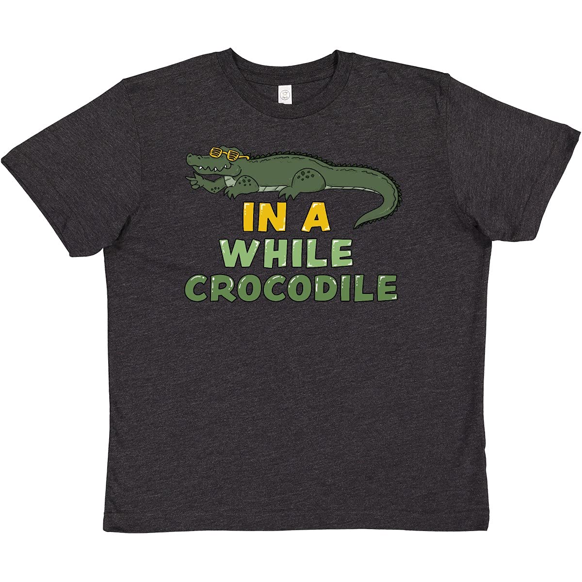 Inktastic 'In a While Crocodile' Cool Green Croc Sunglasses Youth T-Shirt - Fun Graphic Tee for Kids, Boys & Girls | Perfect for School, Playdates & Casual Wear