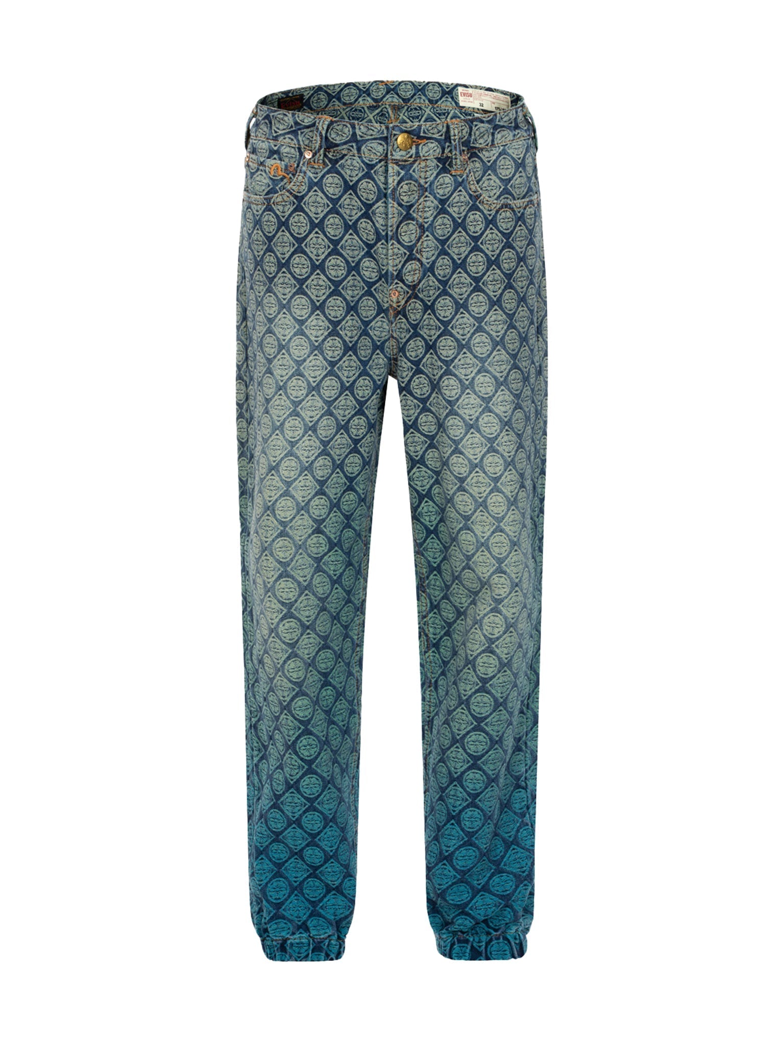 Allover Kamon Jacquard Relax Fit Denim Joggers for Men - Comfortable Casual Pants for Lounge, Travel & Streetwear Fashion