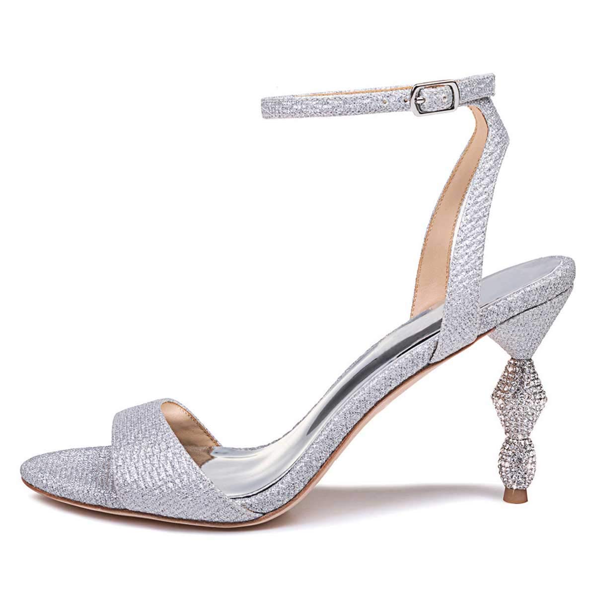 XYD Women's Crystal Rhinestone High Heel Sandals - Ankle Strap Open Toe Strappy Slingback Dress Shoes for Wedding, Party & Cocktail Events (Available in Multiple Sizes) - Perfect for Bridal Showers, Evening Galas and Special Occasions