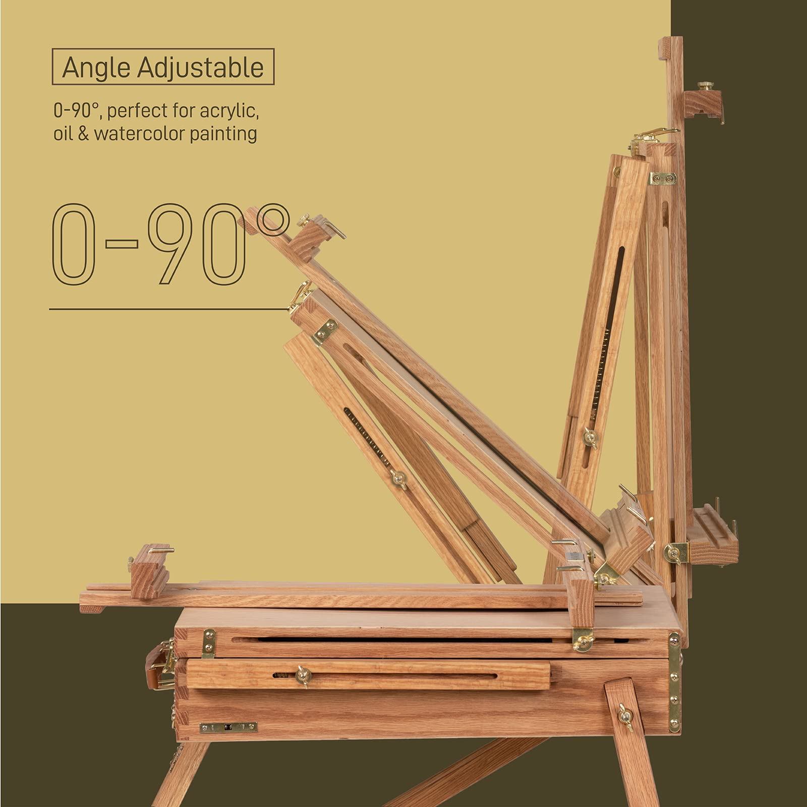 Deluxe Oak Wood French Easel for Painting - Portable Studio & Field Sketchbox Easel Stand with Metal Side Tray, Tabletop & Tripod Floor Use, Holds 34