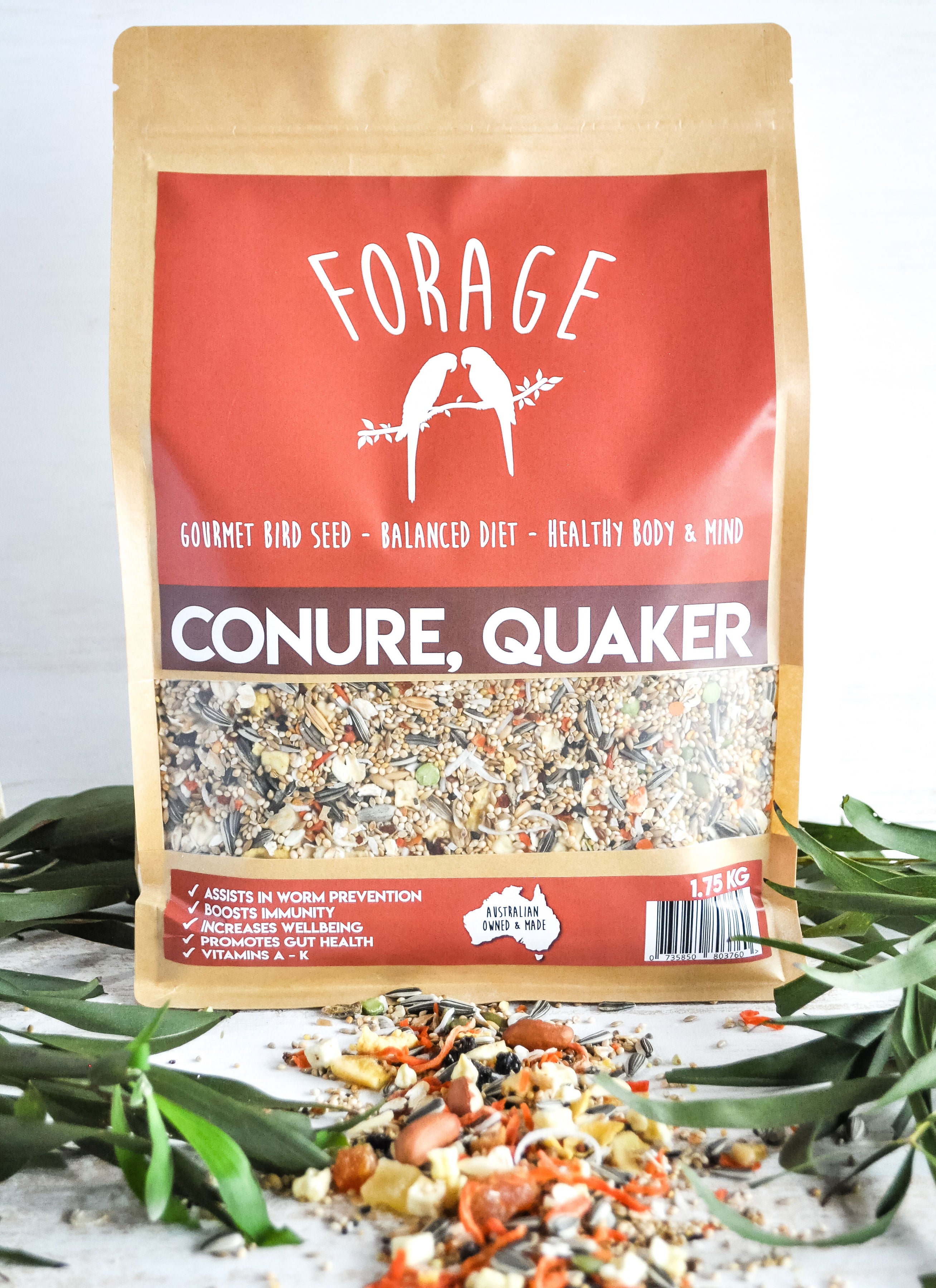 Premium Forage Conure & Quaker Parrot Food Blend - 1.75kg Nutritious Bird Seed Mix for Active Birds | Perfect for Daily Feeding & Training Rewards