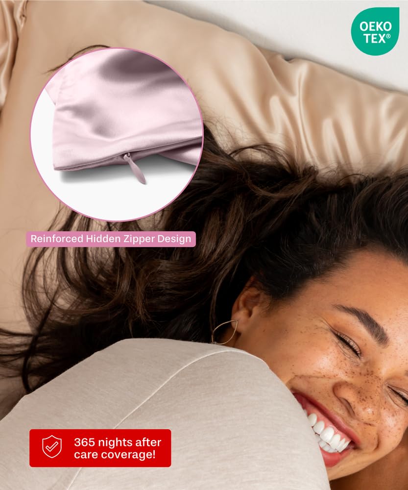 SUNDAYSILKS™ 2 Pack 22 Momme Mulberry Silk Pillowcases - 100% Pure Silk with Zipper Closure for Women (Queen/King Size, Pink Quartz) | Luxury Bedding for Hair & Skin Care, Perfect Gift for Wedding & Birthday