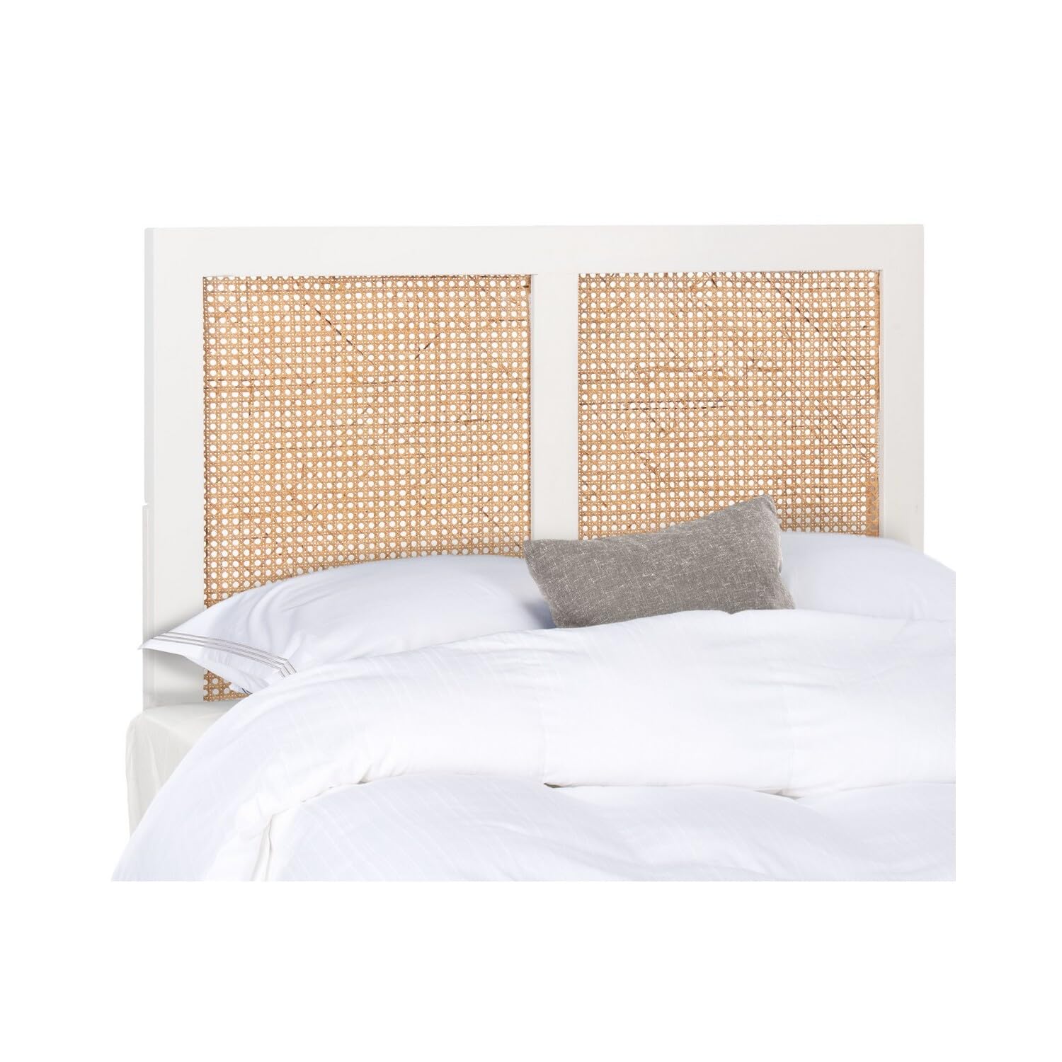 SAFAVIEH Vienna White Wash Cane Twin Headboard Platform Bed Frame - Single Size (HBD8004C-T) | Rustic Farmhouse Bedroom Furniture for Guest Rooms & Dorm Decor