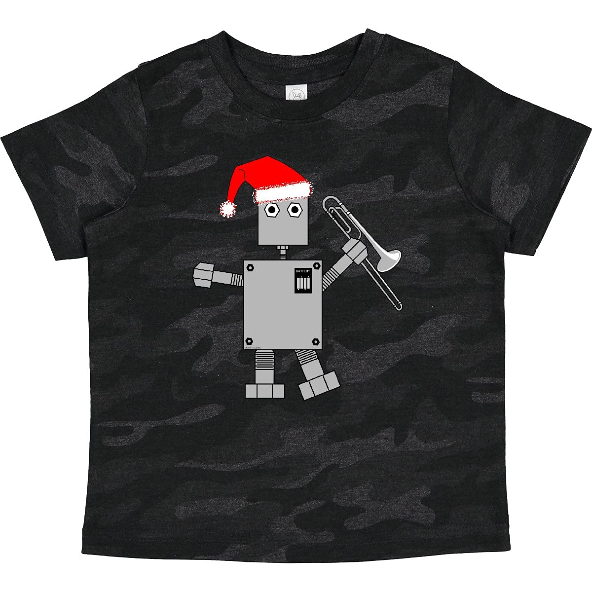 Inktastic Trombone Santa Hat Robot Graphic Toddler T-Shirt - Cute Christmas Outfit for Boys & Girls