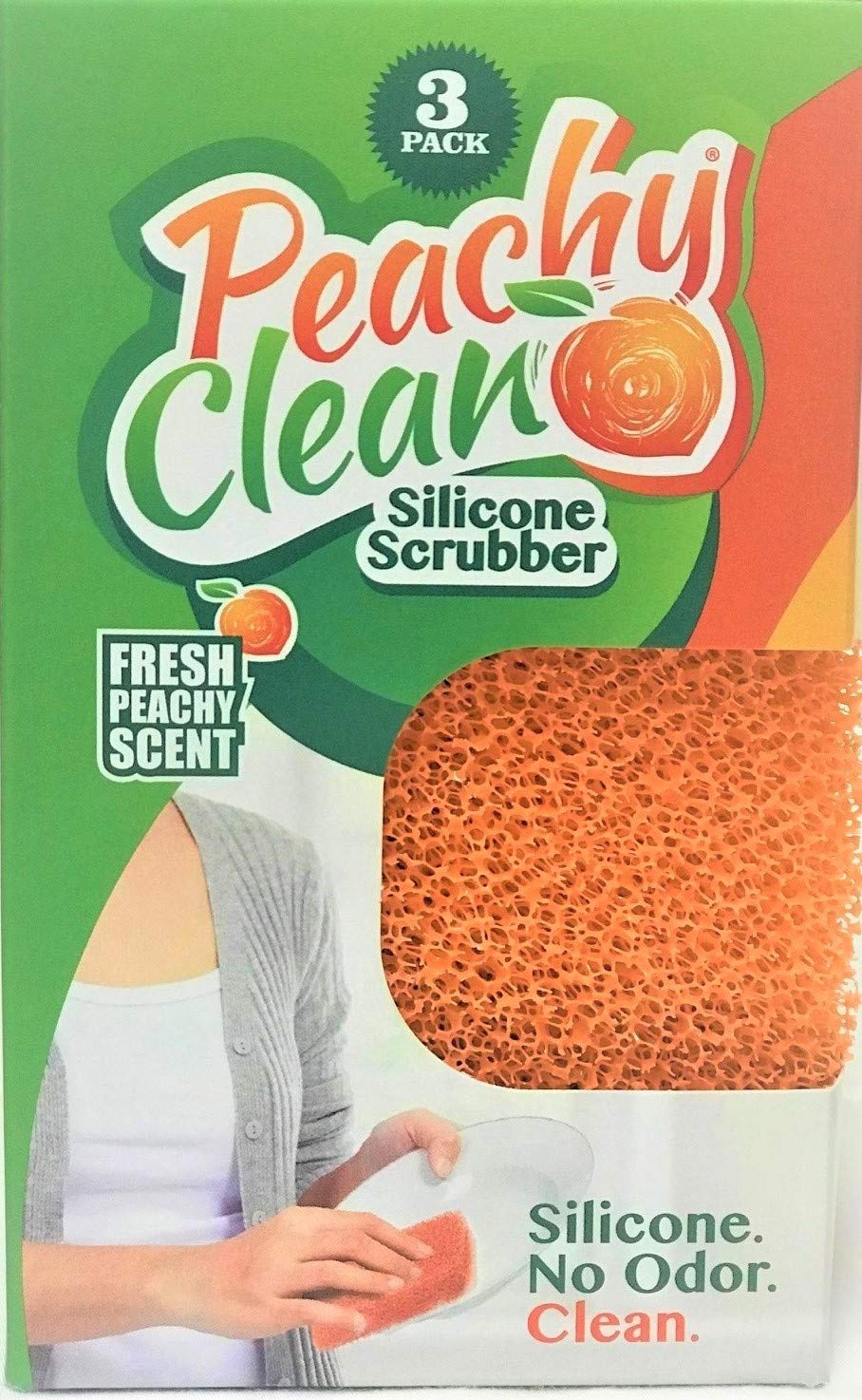 Peachy Clean Kitchen Scrubber Sponges - 3 Pack with Natural Peach Fragrance for Dishwashing, Pots & Pans Cleaning - Eco-Friendly Non-Scratch Scouring Pads for Sink, Countertops and Cookware