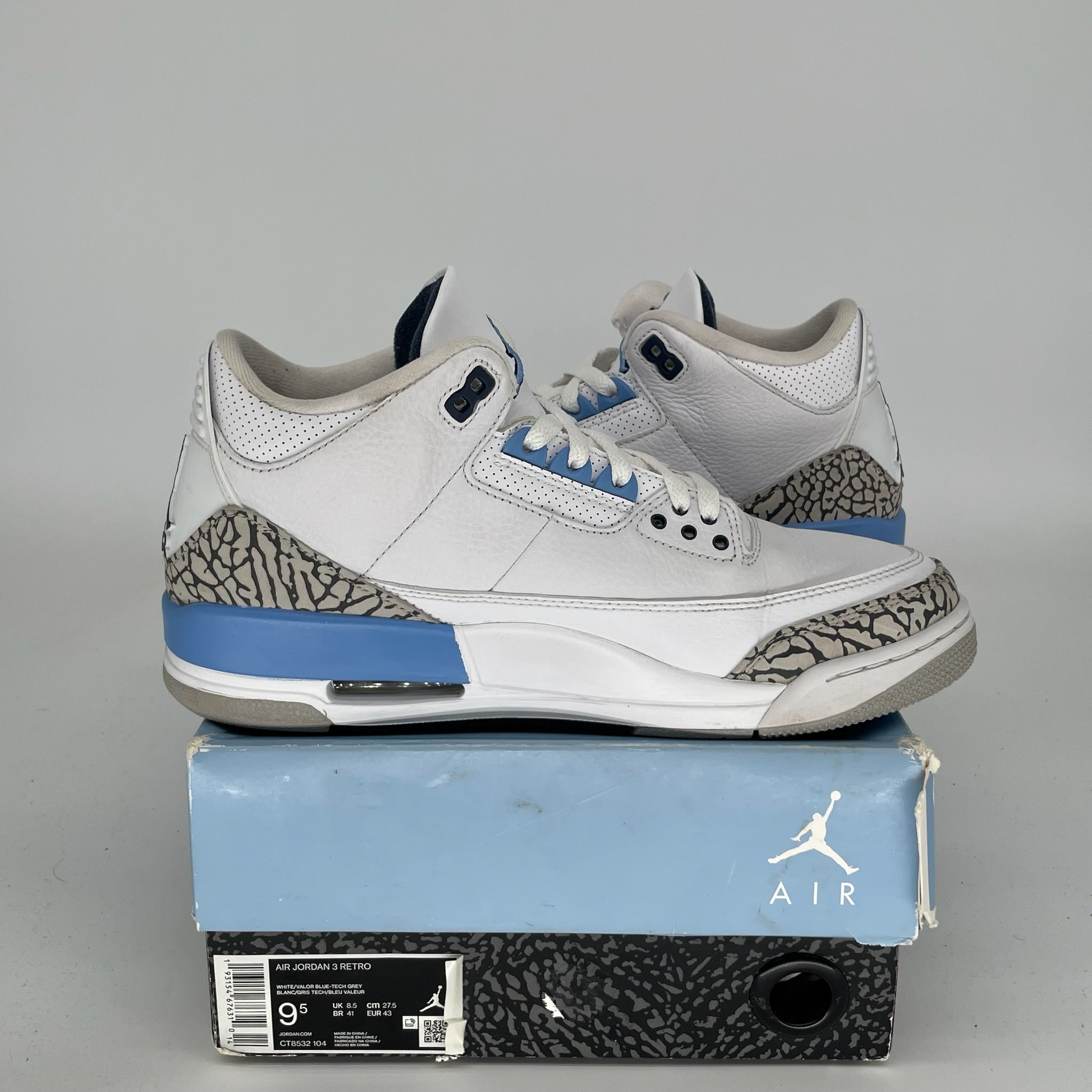 AIR JORDAN 3 UNC Men's Basketball Shoes Size 9.5 - Authentic Retro Sneakers CT8532-104 for Casual Wear & Street Style