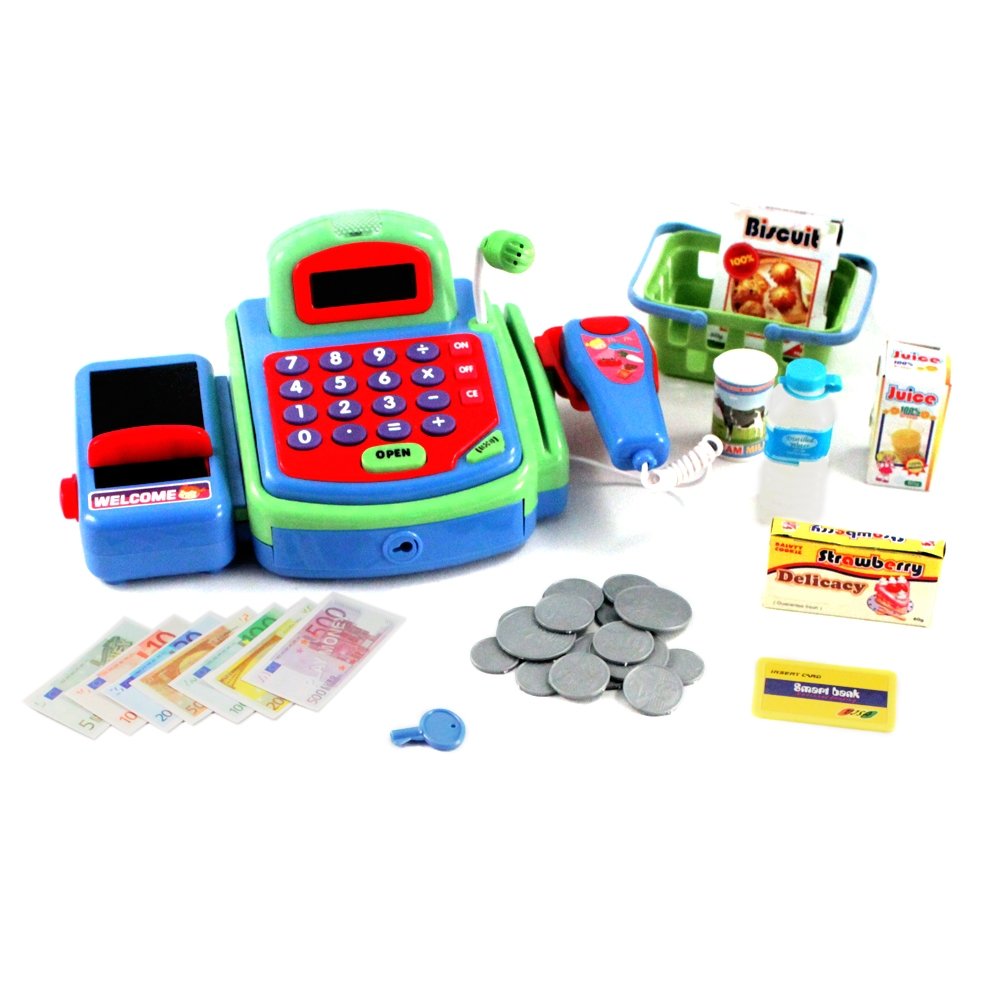 Just Like Home Kids Pretend Play Cash Register Toy - Green Color for Role Play, Learning & Fun | Perfect for Classroom, Playroom & Birthday Gifts