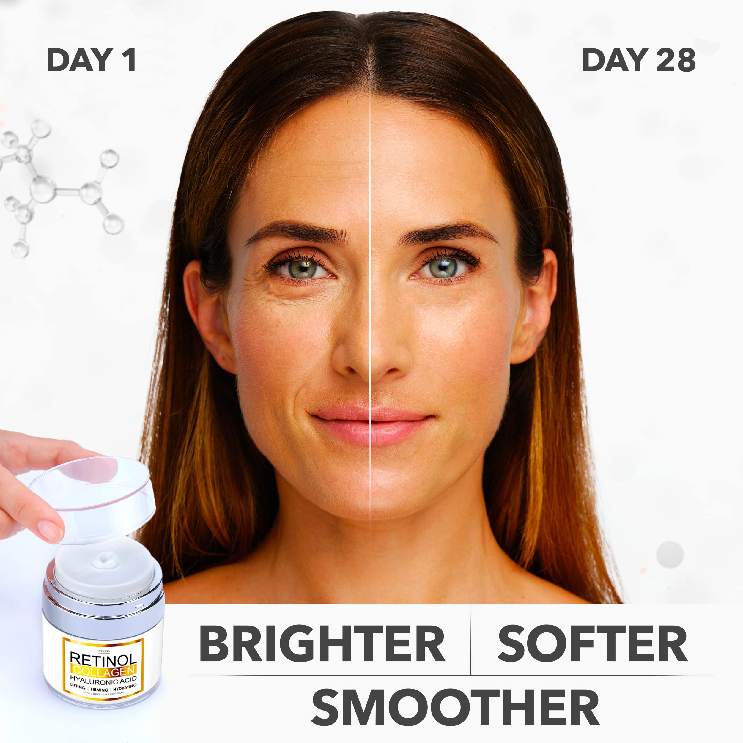 Best Retinol Cream for Face - Anti Aging Moisturizer with Collagen & Hyaluronic Acid - Day & Night Wrinkle Treatment for Women & Men - Neck & Décolleté Care - Perfect for Dry Skin & Fine Lines Reduction