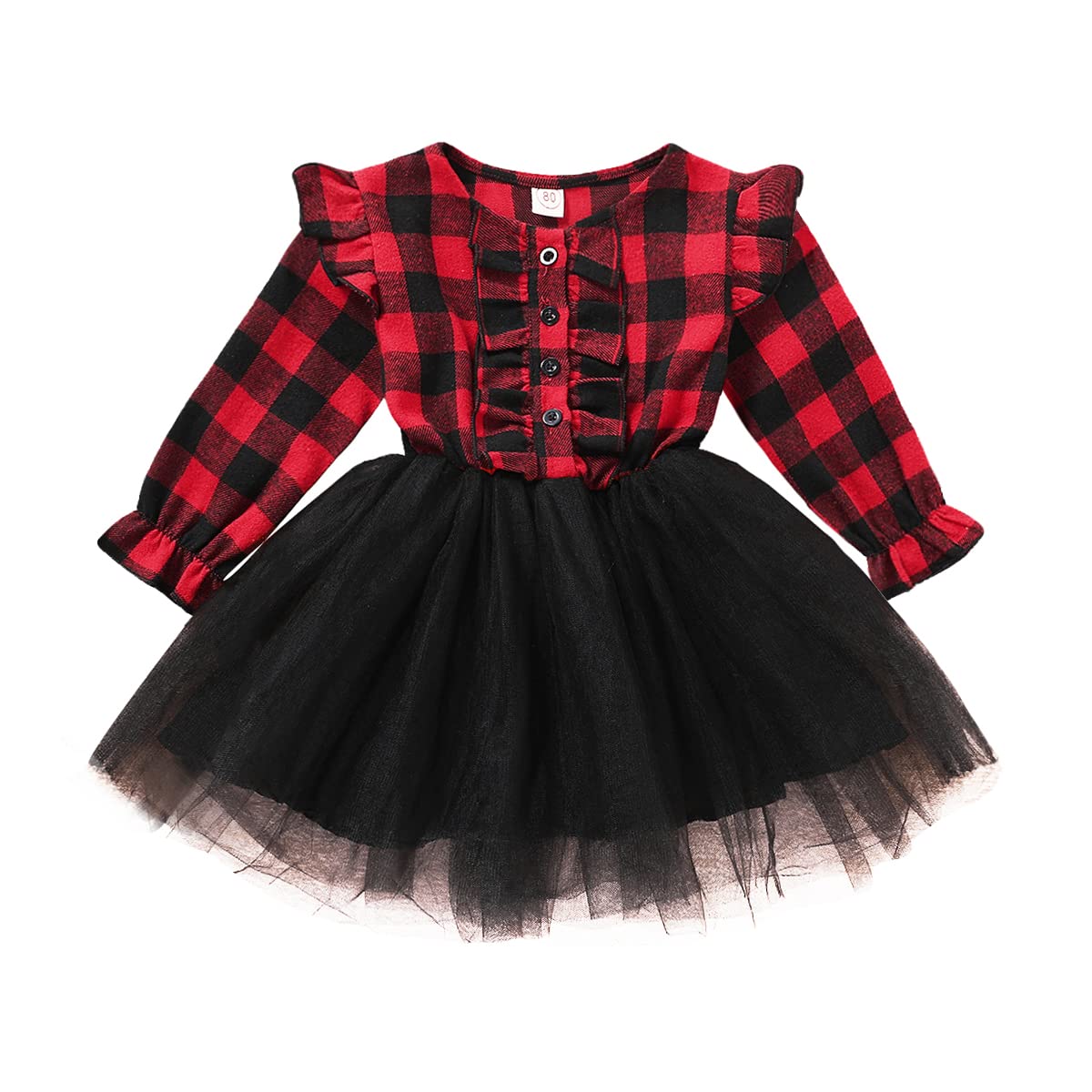 **Red Plaid Christmas Dress for Toddler Girls - Long Sleeve Tulle Tutu Princess Party Dress - Winter Holiday Outfit for Photos, Parties & Family Gatherings**