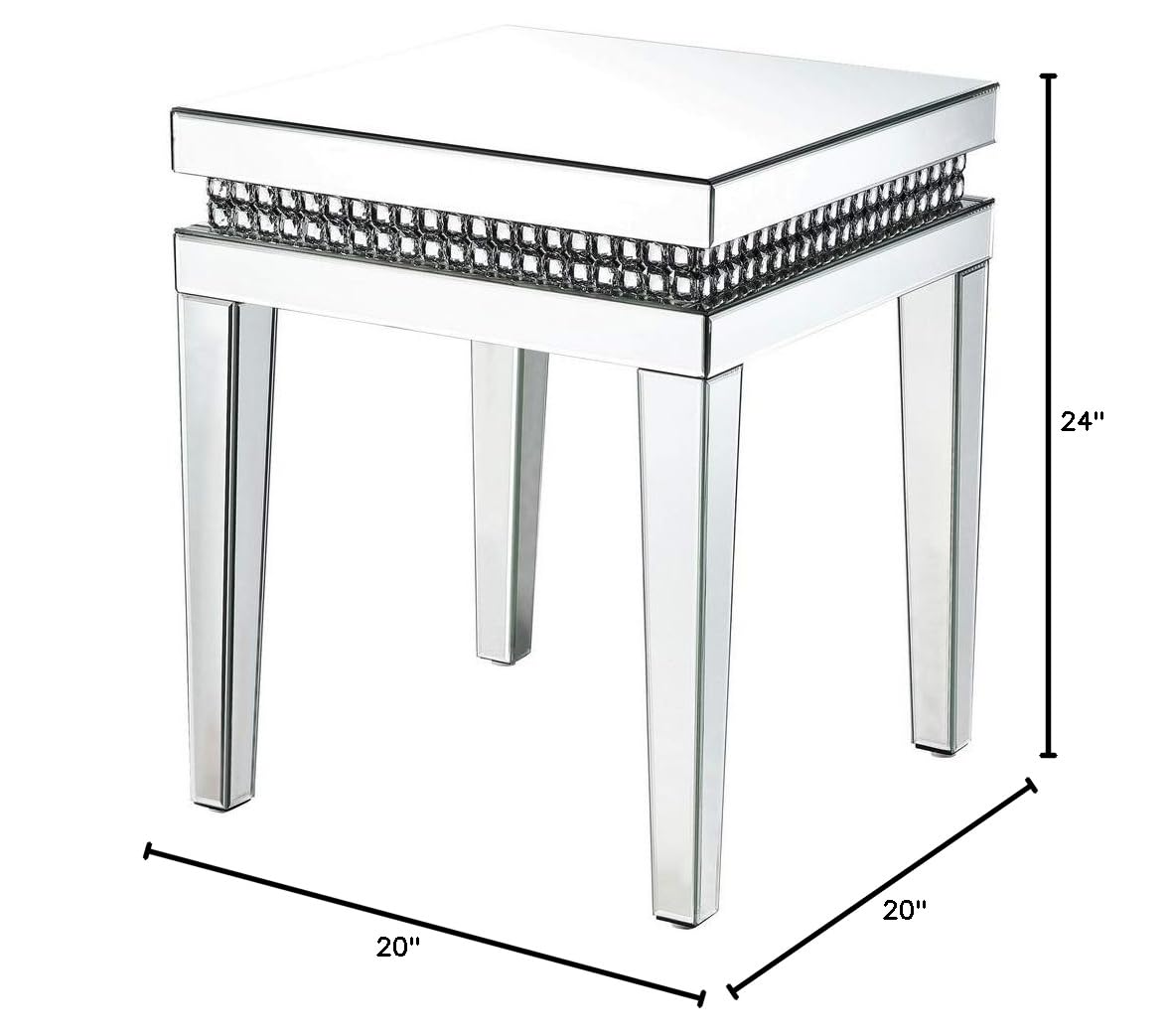 Acme Lotus Square Mirrored End Table with Faux Crystal Accents - Elegant Living Room Decor for Modern Homes & Bedroom Nightstand