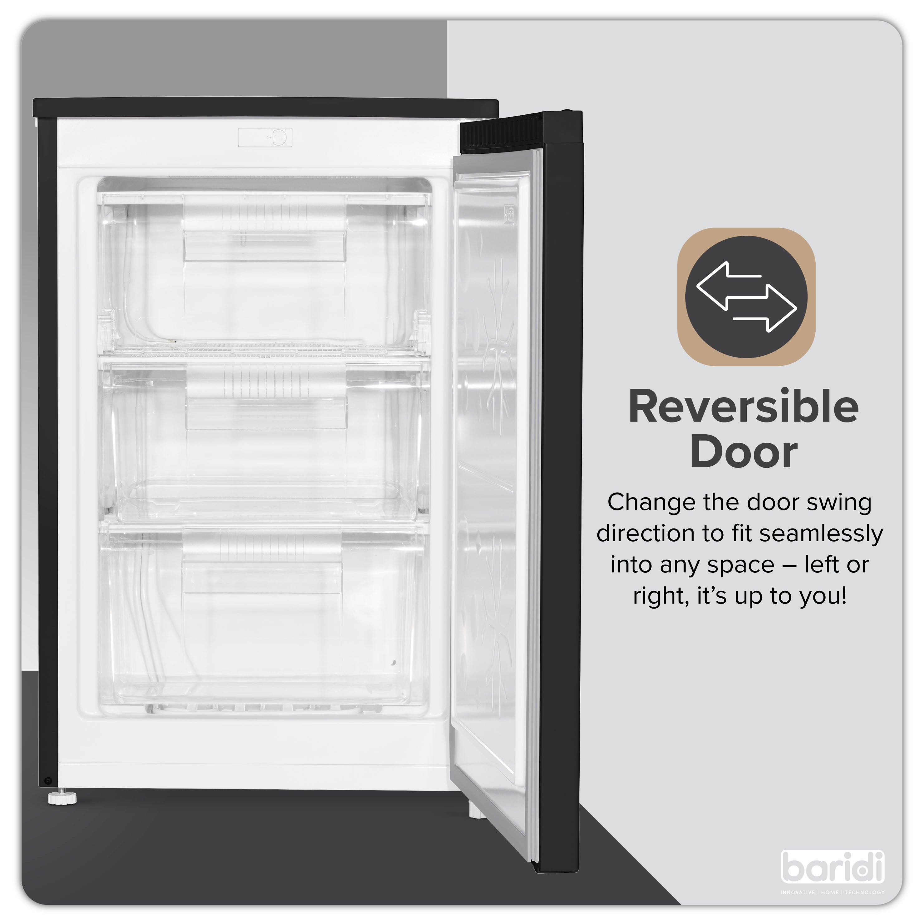 Baridi 55cm Undercounter Freezer with Adjustable Thermostat, 85L Capacity, Black (DH251) - Perfect for Kitchen, Basement, Garage & Small Spaces