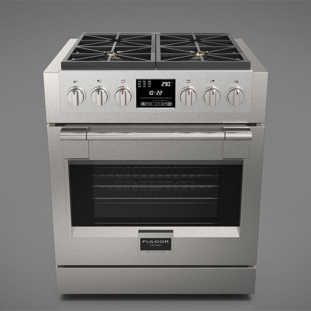 Fulgor Milano 30-inch 600 Series Dual Fuel Range - 4 Stainless Steel Burners (F6PDF304S1) | Professional Gas Cooktop & Electric Oven for Home Chefs & Modern Kitchens