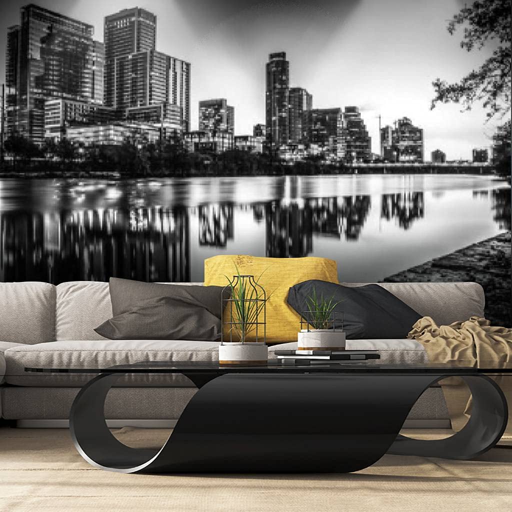 Black and White Austin Texas Downtown Skyline Peel and Stick Wallpaper - Self-Adhesive Removable Wall Mural Vinyl Film for Home Decor | Perfect for Living Rooms, Bedrooms & Offices