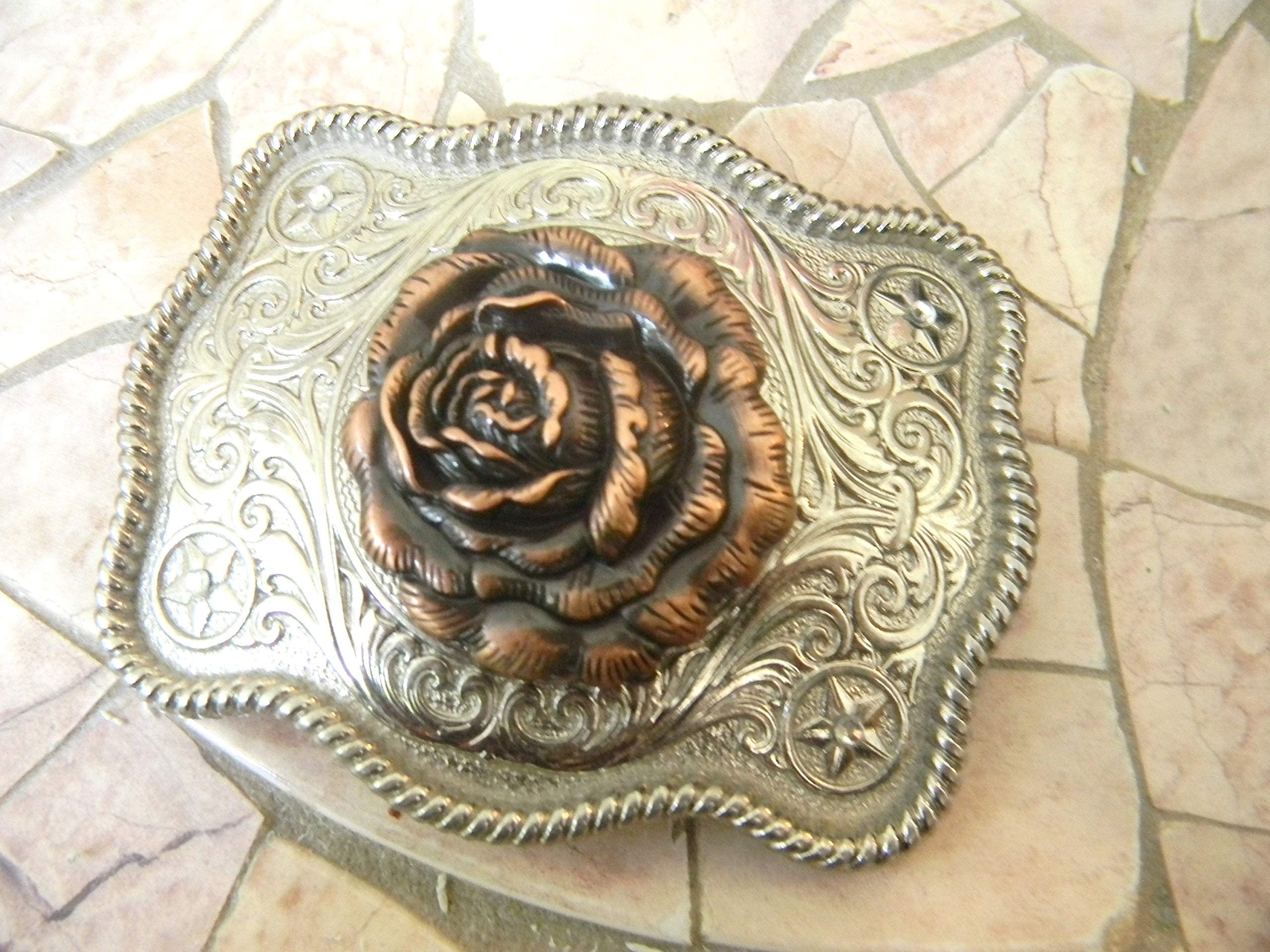 Western Style Copper Rose Belt Buckle for Women - Floral Concho Design Cowgirl Accessory - Perfect for Jeans, Skirts & Western Outfits