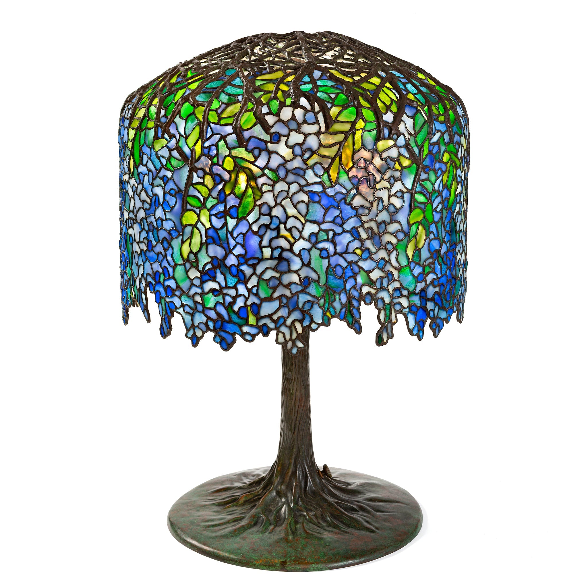 Tiffany Studios New York Wisteria Table Lamp - Antique Stained Glass Floral Desk Light for Living Room, Bedroom & Office Decor