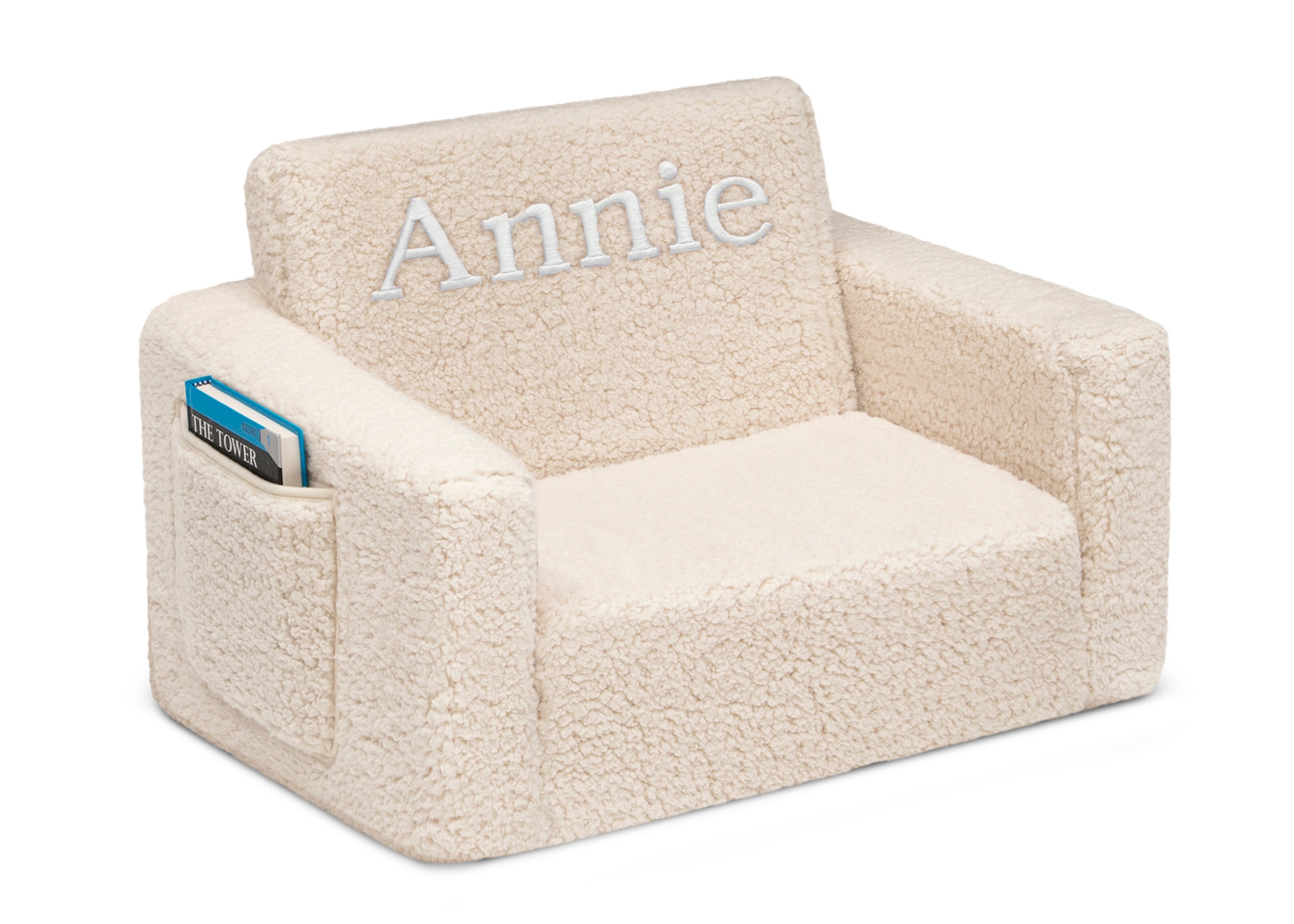 Personalized Cozee Flip Out Sherpa 2-in-1 Convertible Chair to Lounger for Kids - Soft Plush Kids Furniture for Bedroom, Playroom & Reading Nook