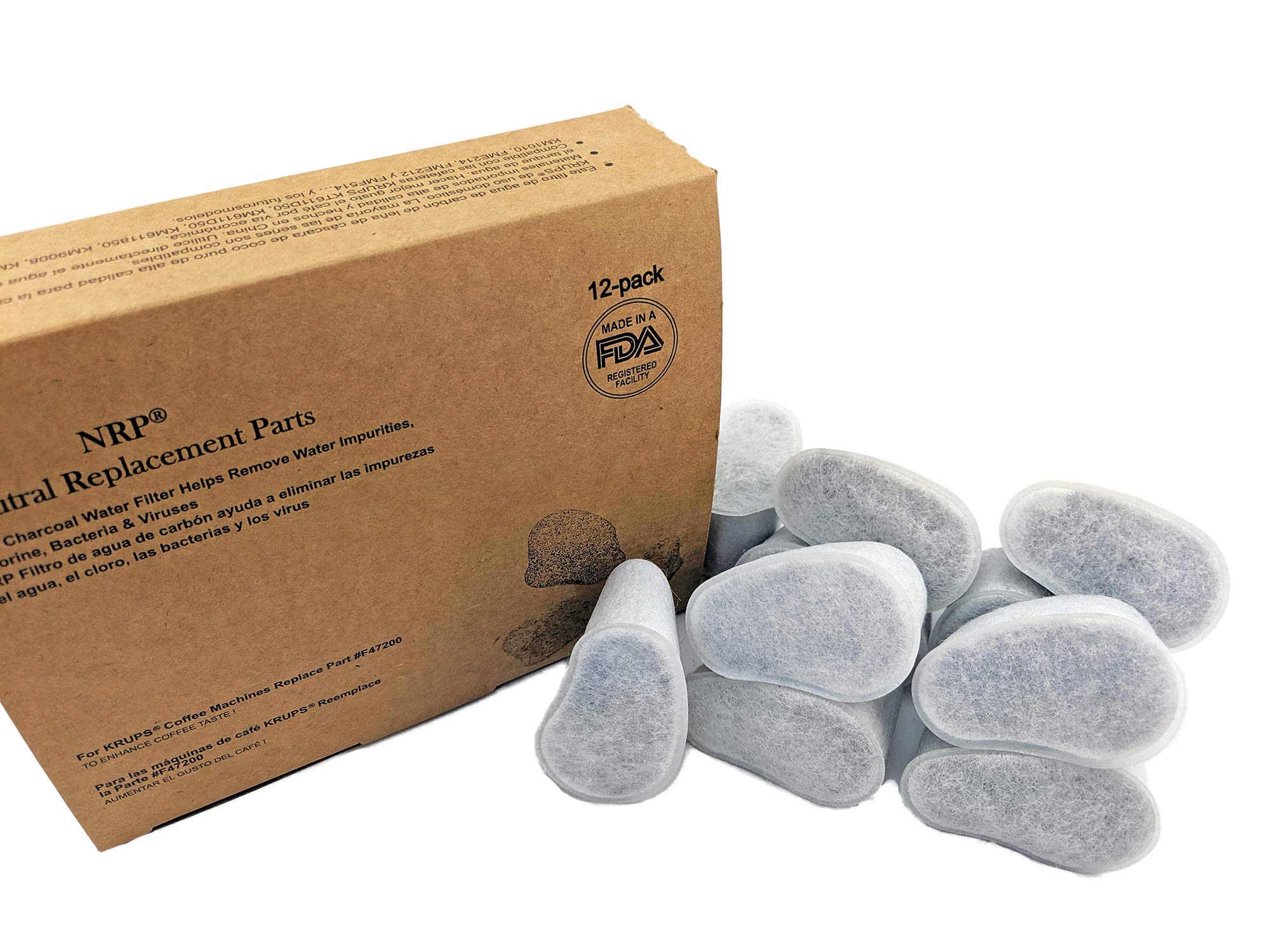 NRP 12-Pack F4720057 Replacement Coffee Water Filters - Compatible with KRUPS Coffeemaker Savoy Series & More - Activated Charcoal Filter Cartridges for Cleaner Tasting Coffee - Perfect for Home, Office and Restaurant Use
