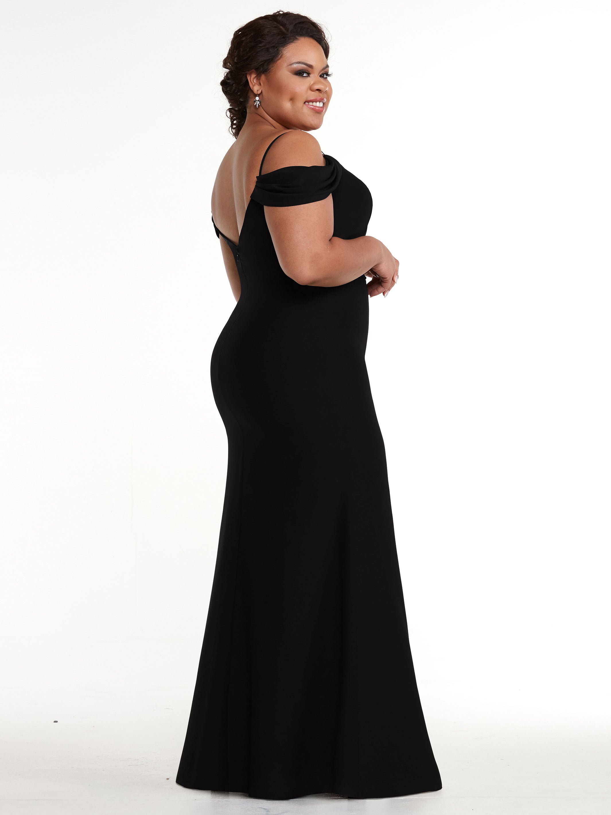 Elegant 83029 Stretch Chiffon Off-Shoulder Bridesmaid Dress with Thigh High Slit - Perfect for Weddings, Parties & Formal Events
