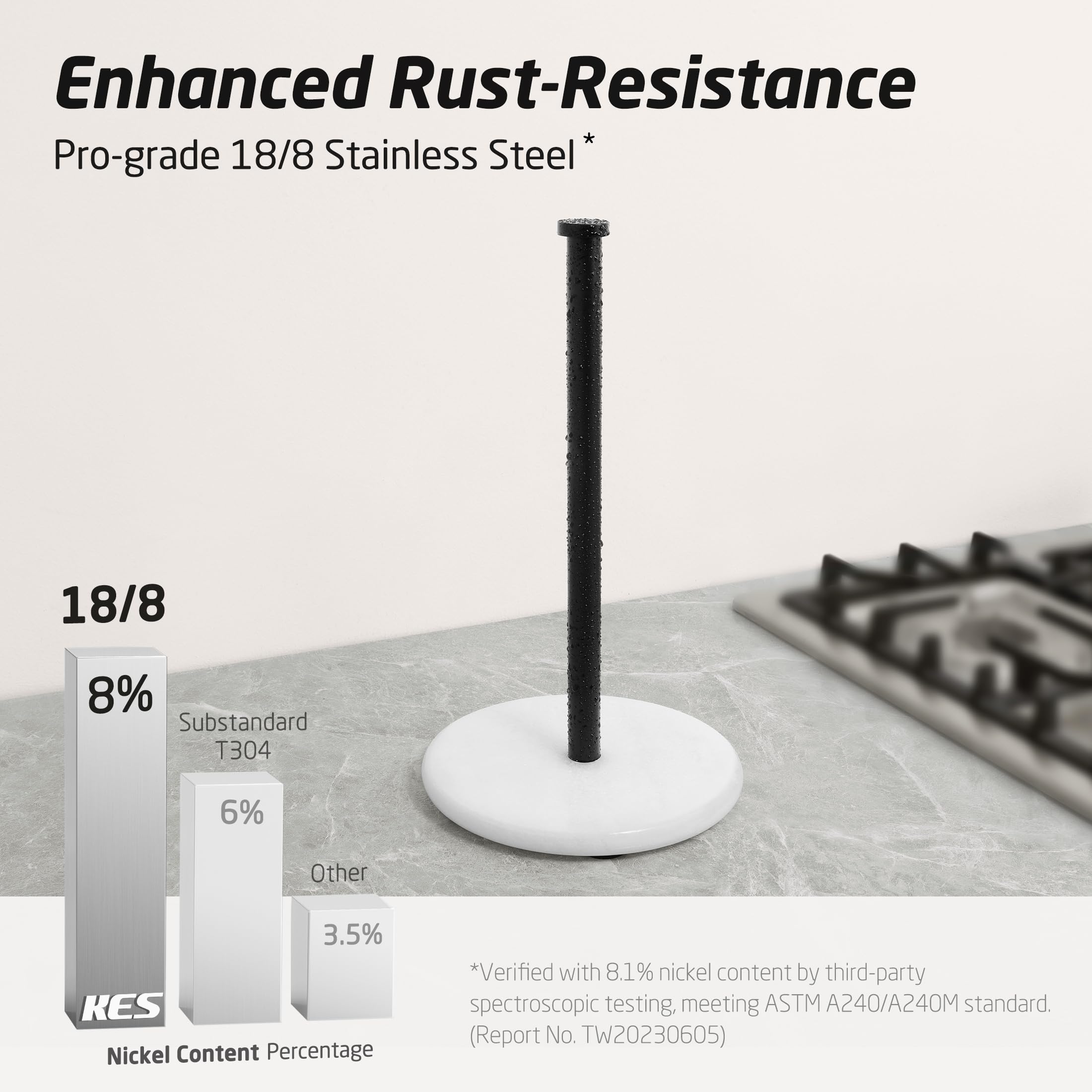 KES Matte Black Paper Towel Holder with Marble Base - Sturdy Standing Kitchen Towel Roll Stand for Standard & Jumbo Size Rolls | Perfect for Countertops, Kitchens, Bathrooms & Office Spaces (KPH100-BK)