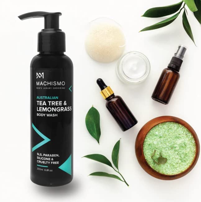 MACHISMO Men's Body Wash with Organic Tea Tree & Lemongrass - Deep Cleansing, Odor Control & Exfoliating Gel for Smooth Skin | Ideal for Gym, Post-Workout & Daily Shower Routine