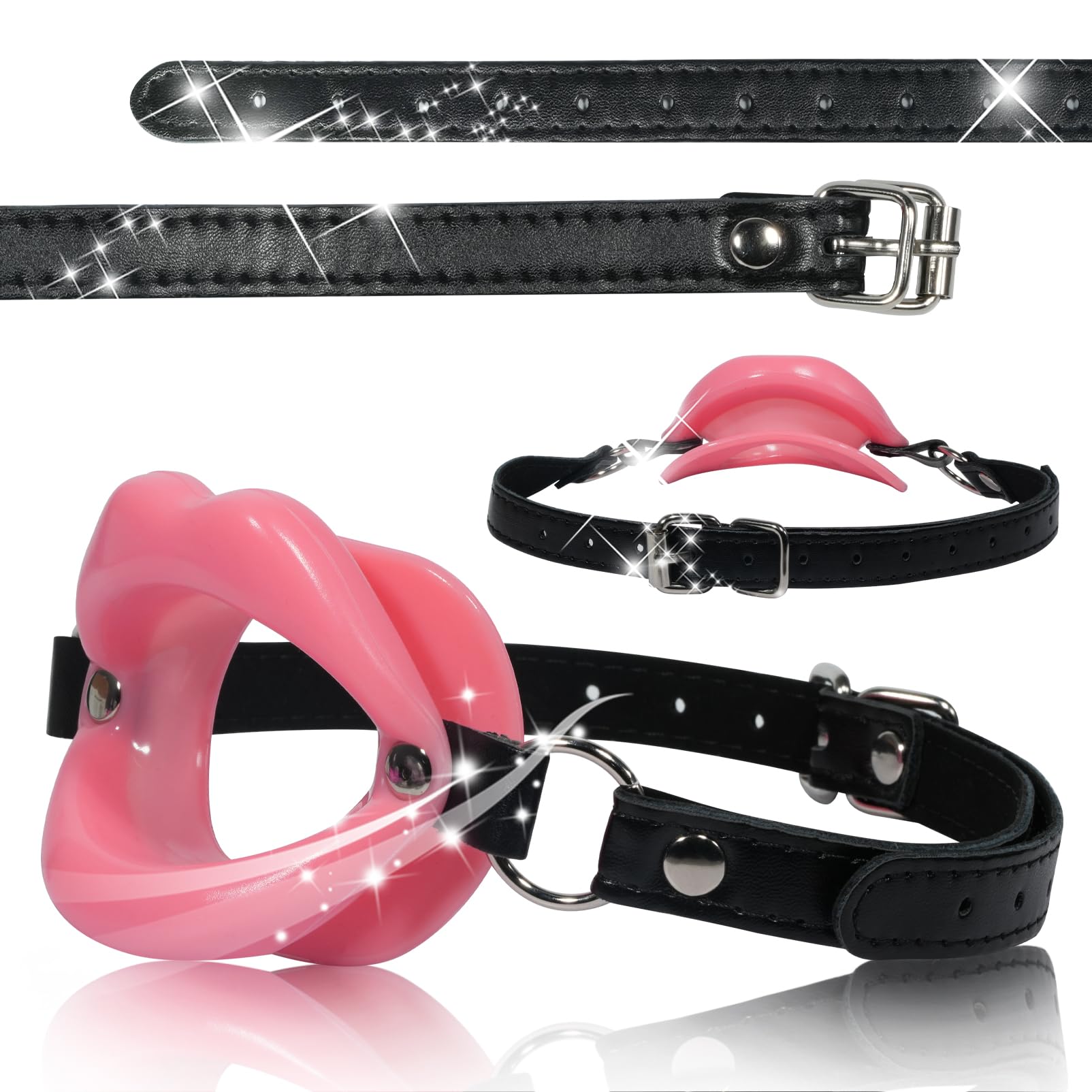 Premium Silicone O-Ring Ball Gag - Adjustable BDSM Bondage Head Harness for Men & Women - Pink Adult Fetish Gear for Role Play, Sensory Deprivation & BDSM Scenes