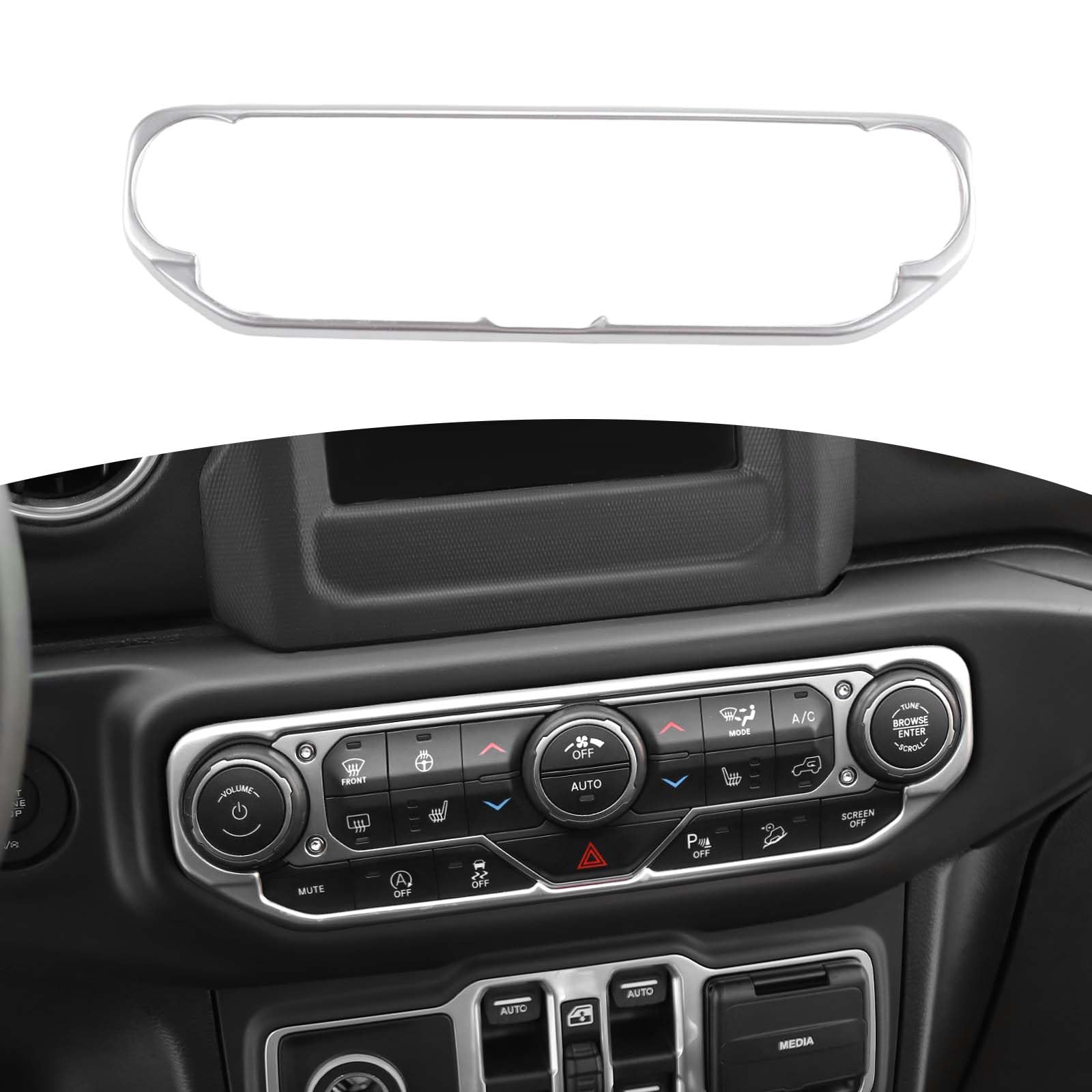 Silver RT-TCZ AC Switch Cover Trim Frame for Jeep Wrangler JL JLU & Gladiator JT (2018-2023) - Premium Dash Accessory for Interior Customization | Perfect for Off-Roading & Daily Driving