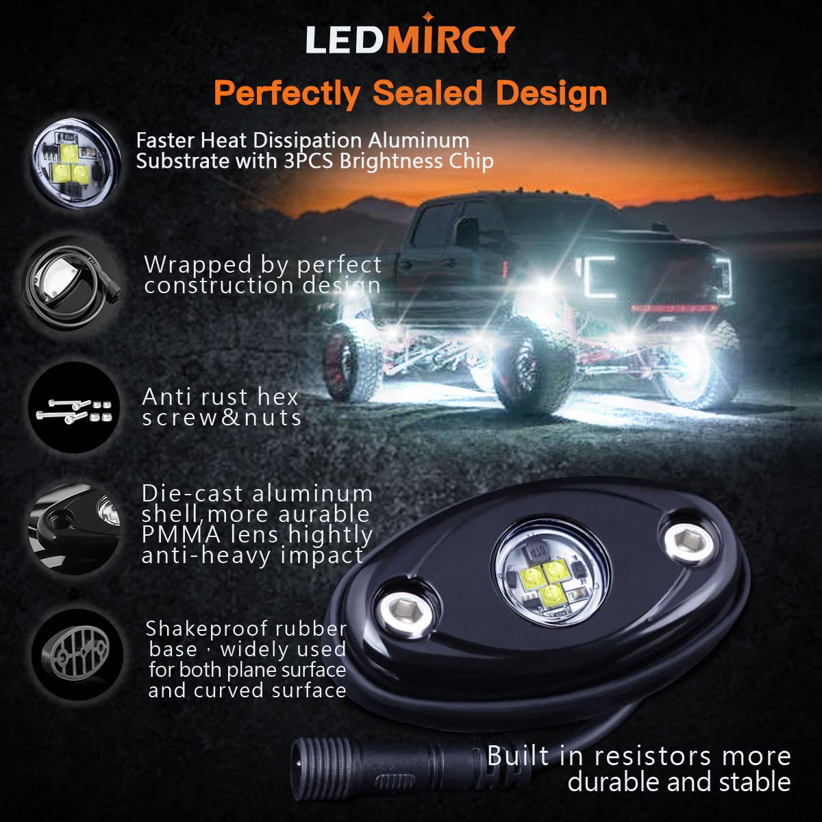 R1 Pure White Rock Lights Kit - 12PCS Super Bright LED Underglow Lights with Switch & Wire Harness | Waterproof & Shockproof for Offroad Trucks, ATV, UTV, SUV | Perfect for Night Off-Roading, Car Shows & Vehicle Customization