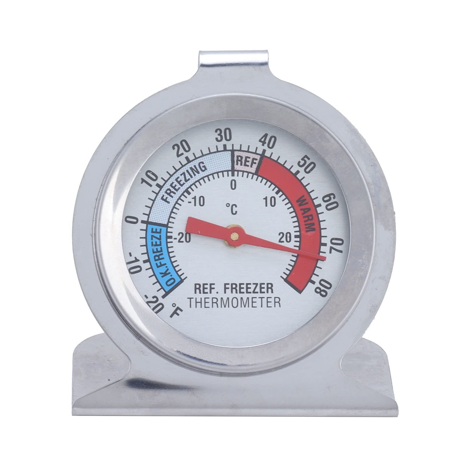 **Stainless Steel Refrigerator Freezer Thermometer - Large Dial with Red Indicator for Accurate Temperature Monitoring | Ideal for Fridge, Freezer, Cooler & Food Storage Safety**