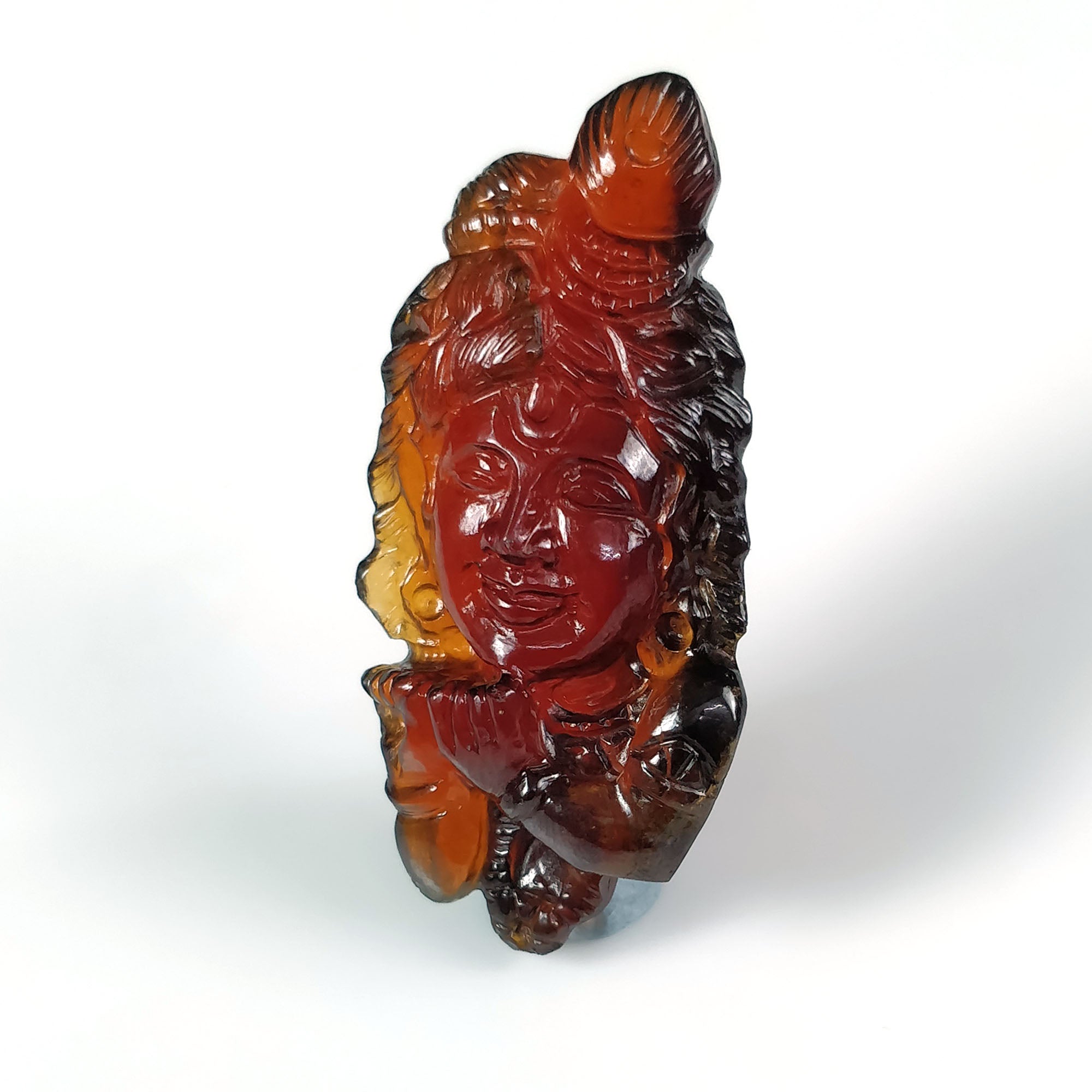 Natural Hessonite Garnet Gemstone Carving - 67.00cts Untreated Hand Carved Lord Krishna Statue (45x20mm) | Spiritual Decor, Meditation Altar, Yoga Room, Hindu Puja, Gift for Devotees