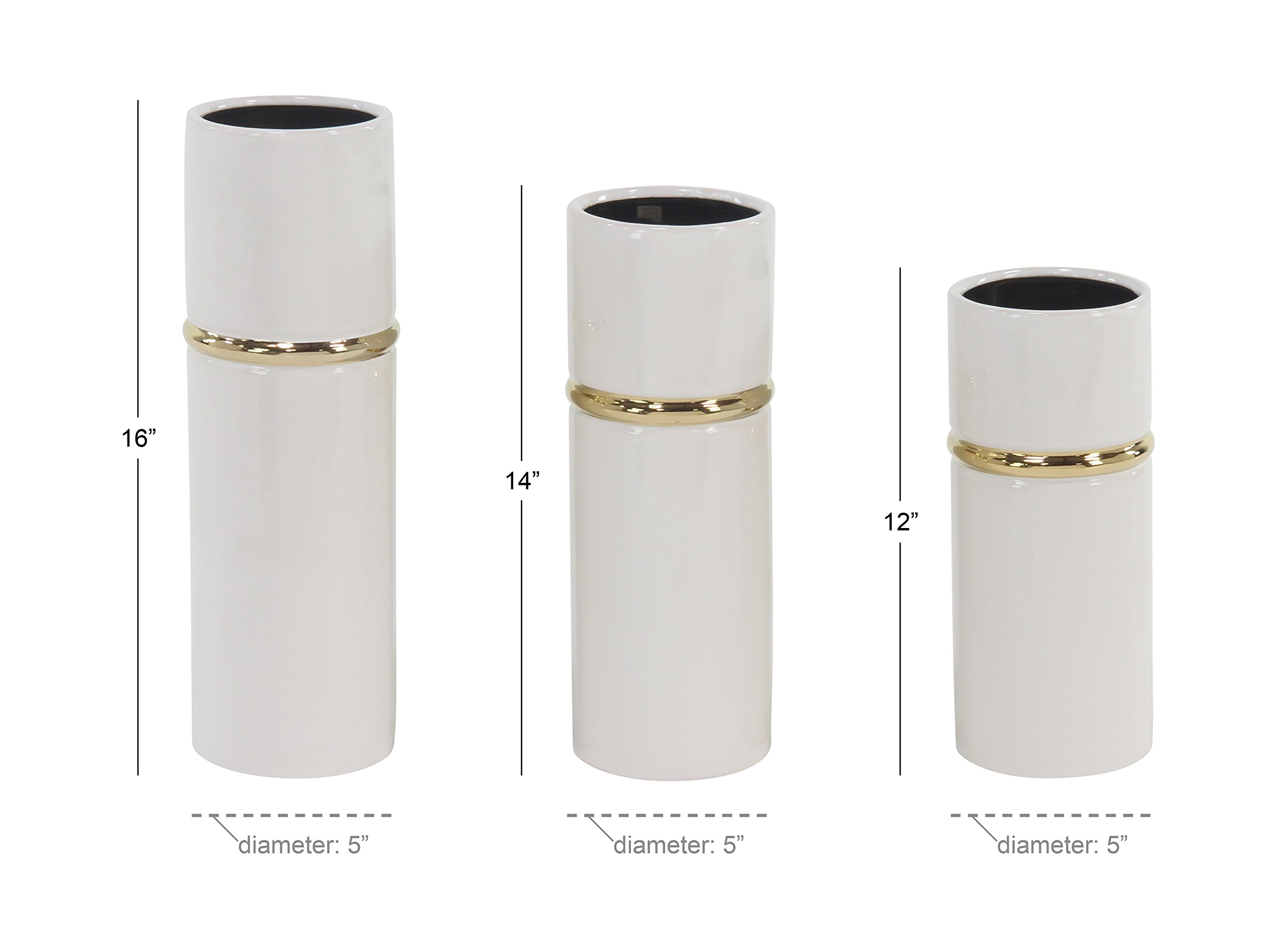 Deco 79 Set of 3 White Ceramic Vases with Gold Accents - 12