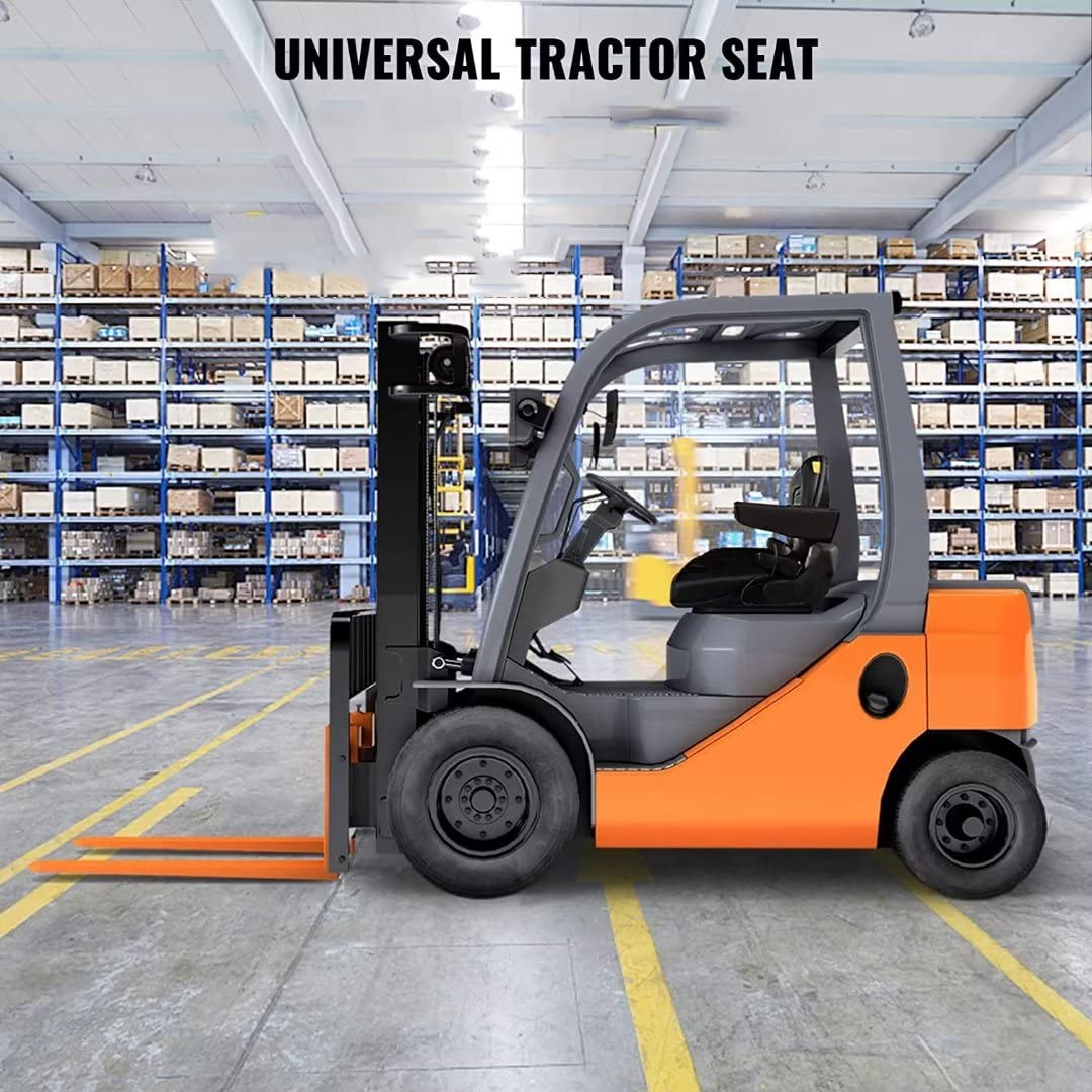 Universal Forklift Seat - Black Tractor Seat with Armrests & Switch, 6
