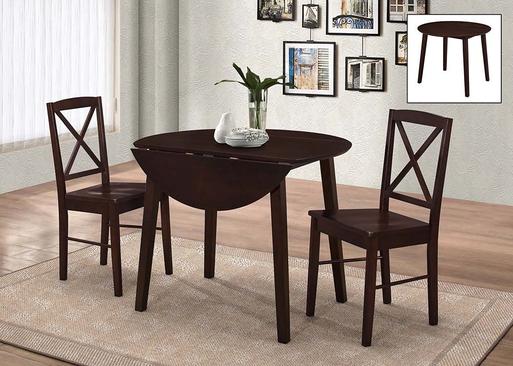 Kings Brand Furniture 3-Piece Wood Drop Leaf Dinette Table Set with 2 Chairs - Cappuccino Finish for Small Space Dining, Kitchen, Breakfast Nook & Apartment