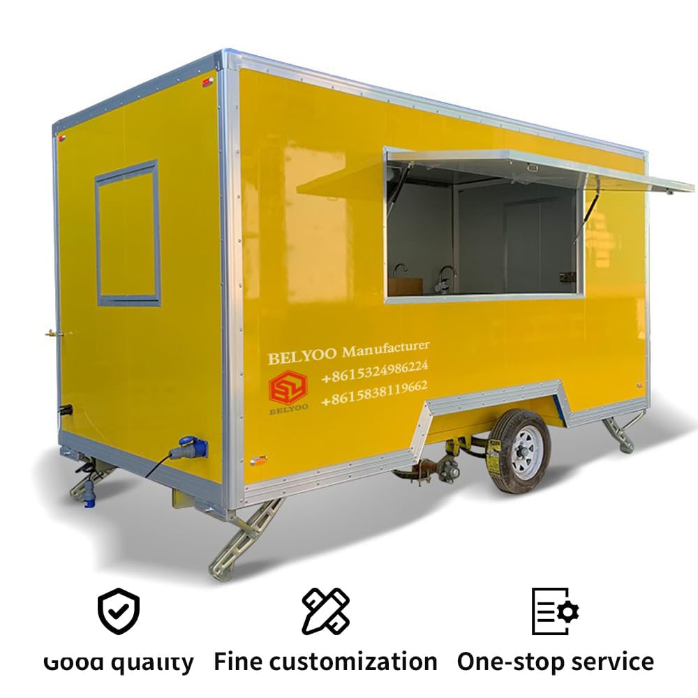 BELYOO 3x2.1x2.35m Mobile Food Truck with Full Kitchen & Salad Bar | Commercial Concession Trailer for Street Vendors | Ideal for Festivals, Catering & Outdoor Events