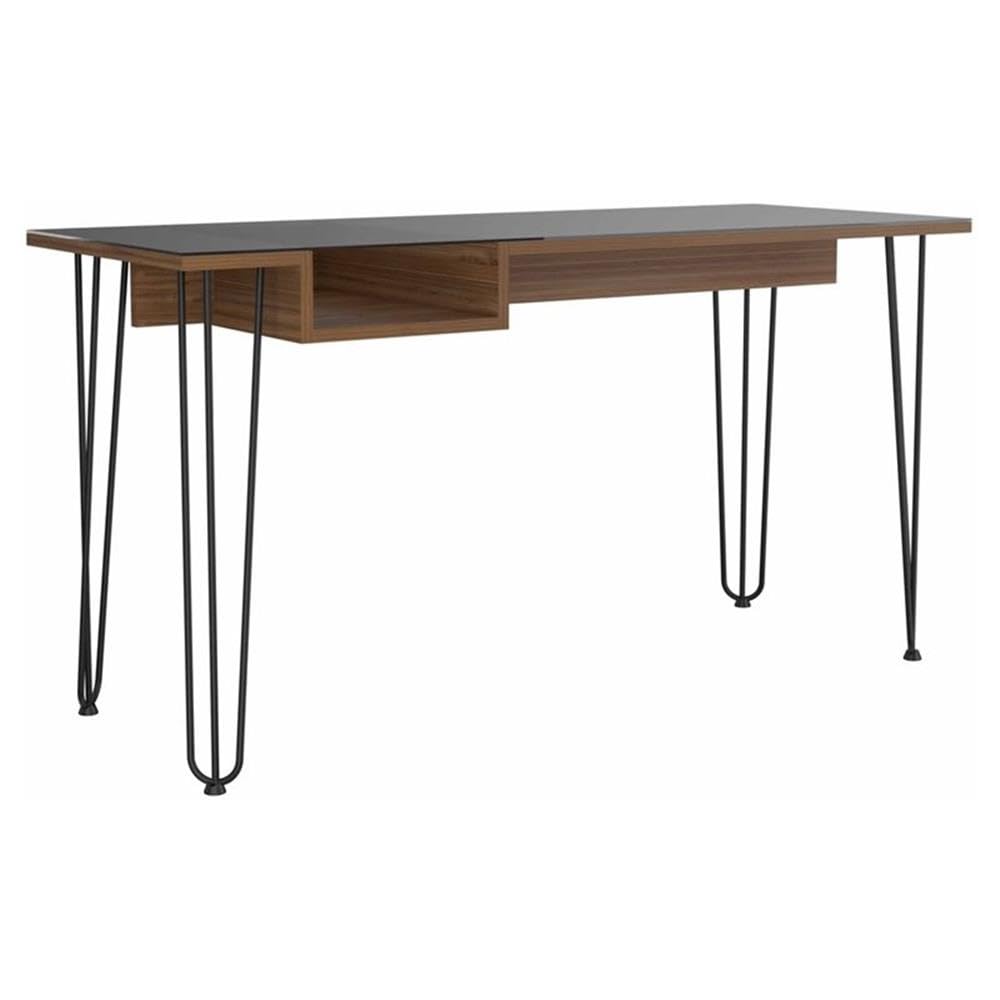 Modern Mahogany Wood Desk with Abstract Steel Legs - Stylish Home Office Furniture for Workspace & Study Room